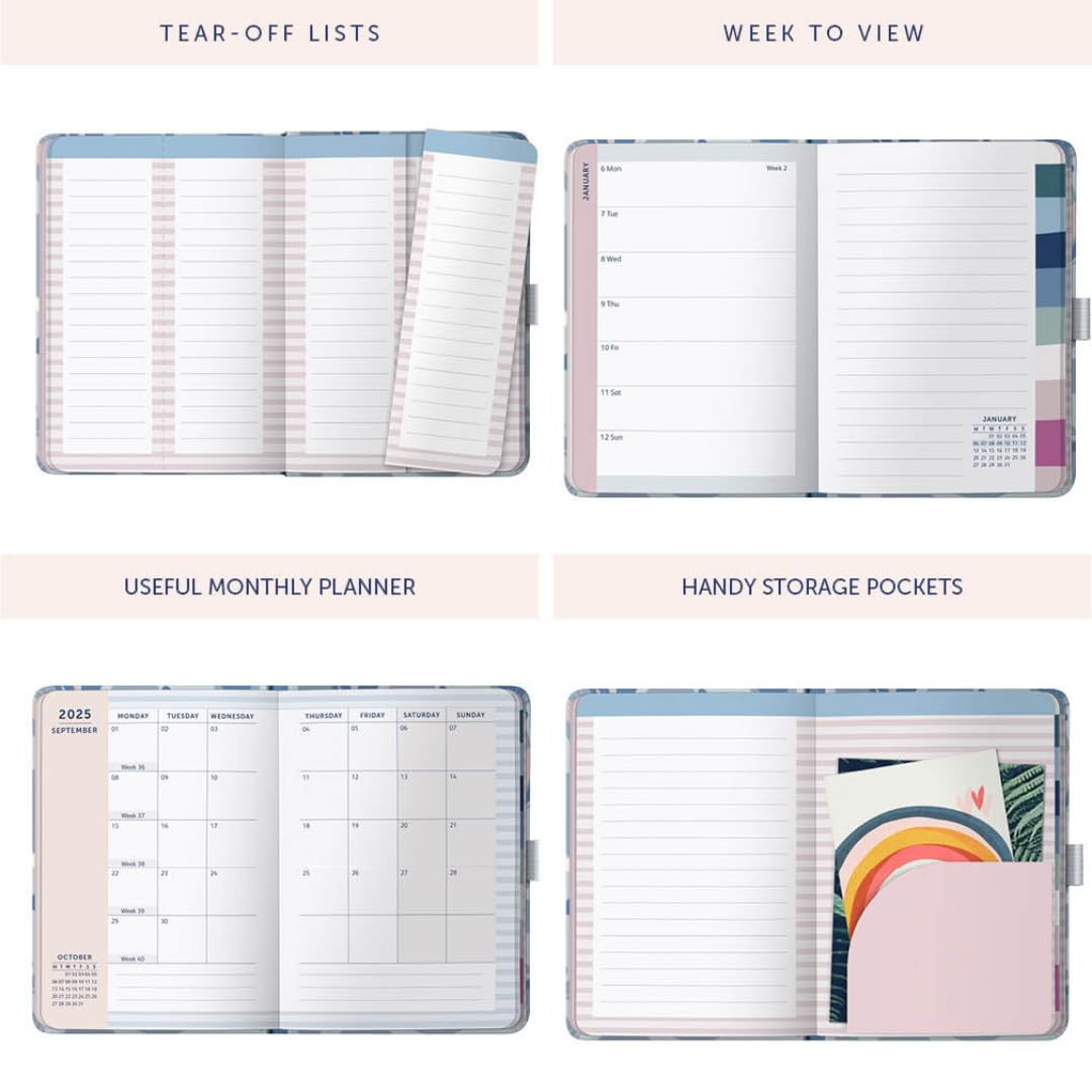 Busy B 2025 A6 Weekly Planner - Compact Blue Marble Diary with To-Do Lists, Notes Pages & 3 Pockets | Year Planner & Week-to-View Layout | Perfect for Students, Professionals & Personal Organization