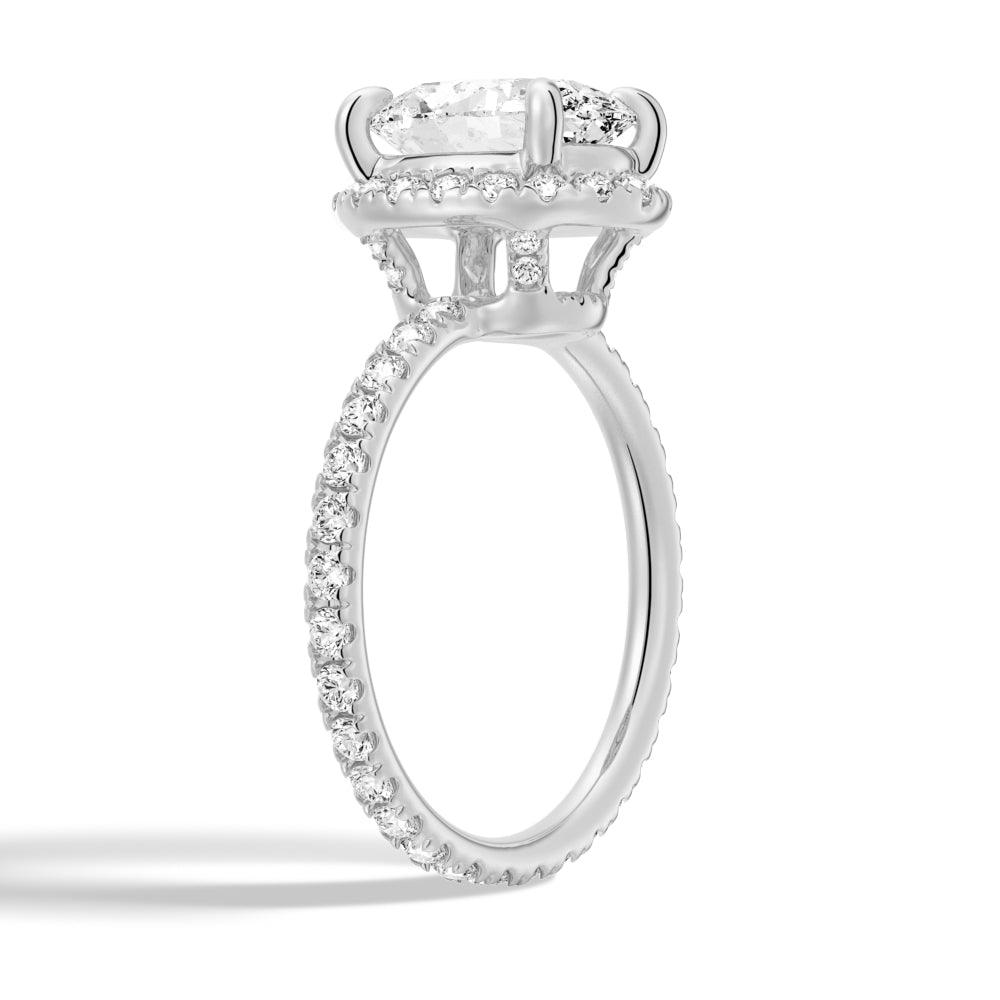 Oval Cut Micropavé Halo Moissanite Engagement Ring with Diamond Eternity Band - Perfect for Proposals, Weddings & Anniversary Gifts