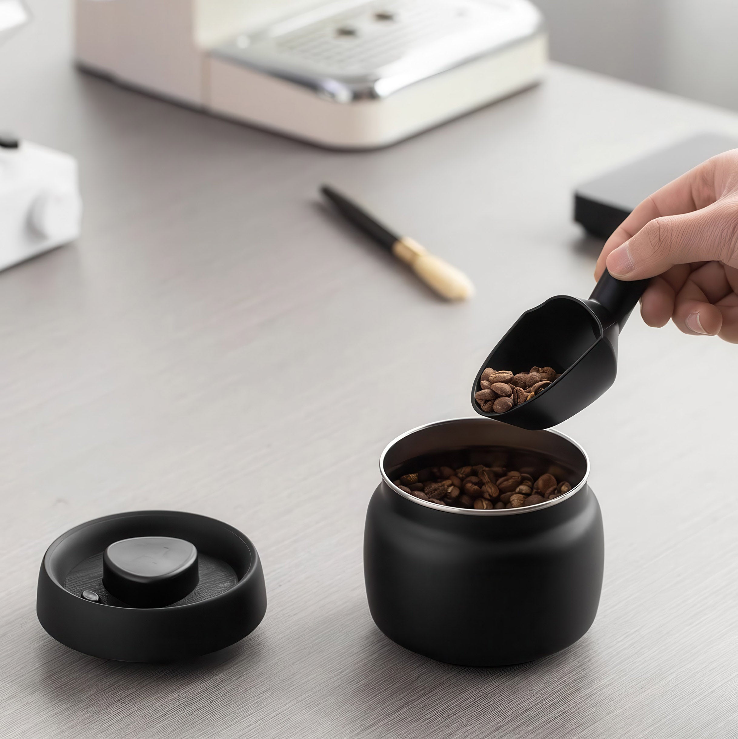 Premium Airtight Black Coffee Bean Storage Canister - Keep Coffee Fresh & Flavorful - Ideal for Home, Office, or Cafe Use