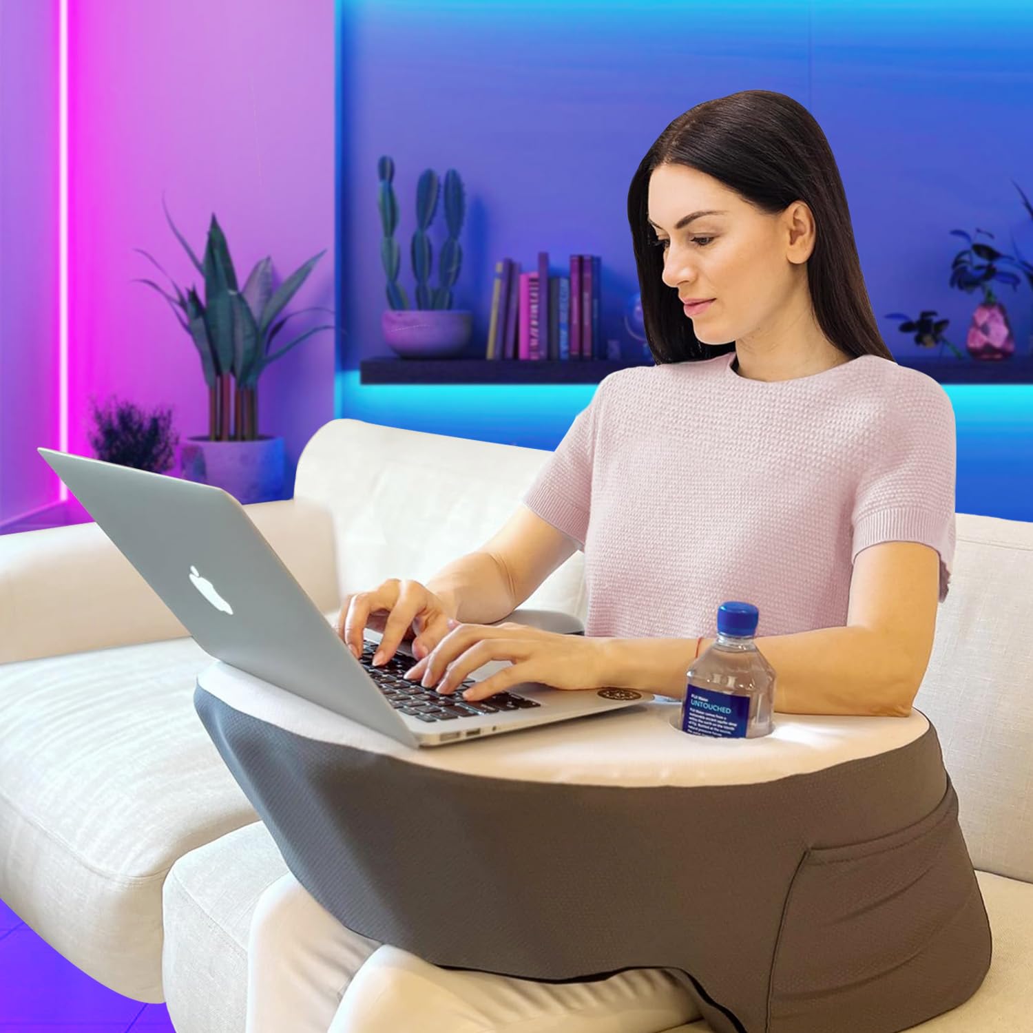 Ergonomic Lap Desk Pillow with Cooling Memory Foam - Portable Laptop Stand for Bed, Sofa & Travel | Gaming Cushion & Reading Pillow with Armrest | Home Office Comfort (Grey) - Perfect for Remote Work, Study & Relaxation