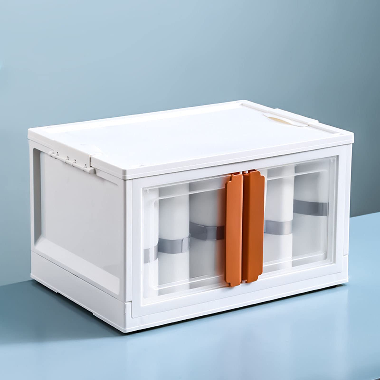 Upgraded Double-Door Stackable Plastic Storage Box with Handle - Large Capacity Foldable Collapsible Storage Containers with Lids | Perfect for Home Organization, Garage Storage & Closet Decluttering
