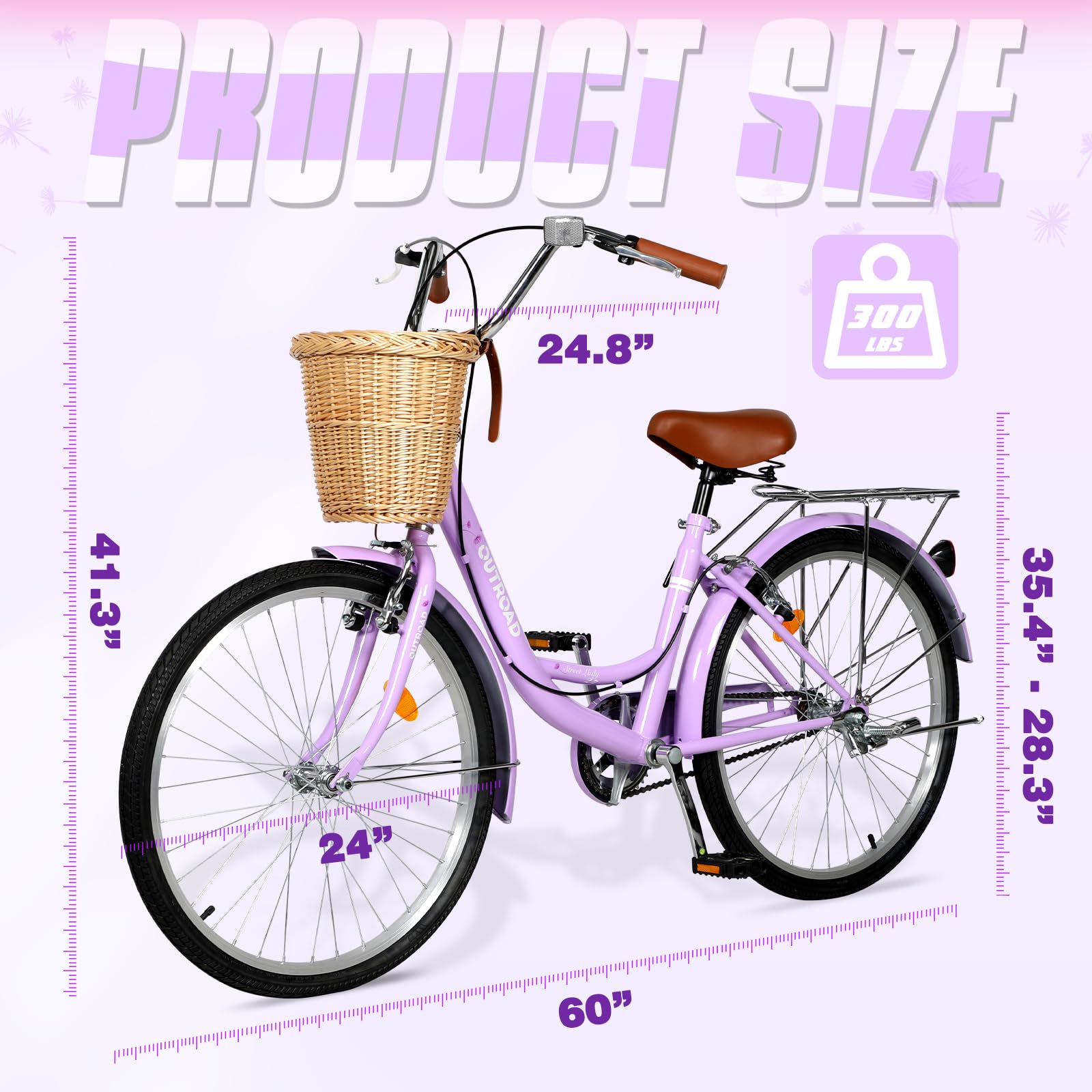 Betterland Women's Beach Cruiser Bike - 24/26 Inch Single Speed Commuter Bicycle with Front Basket, Dual V-Brakes & Adjustable Seat - Perfect for City Riding, Beach Cruising & Casual Commutes
