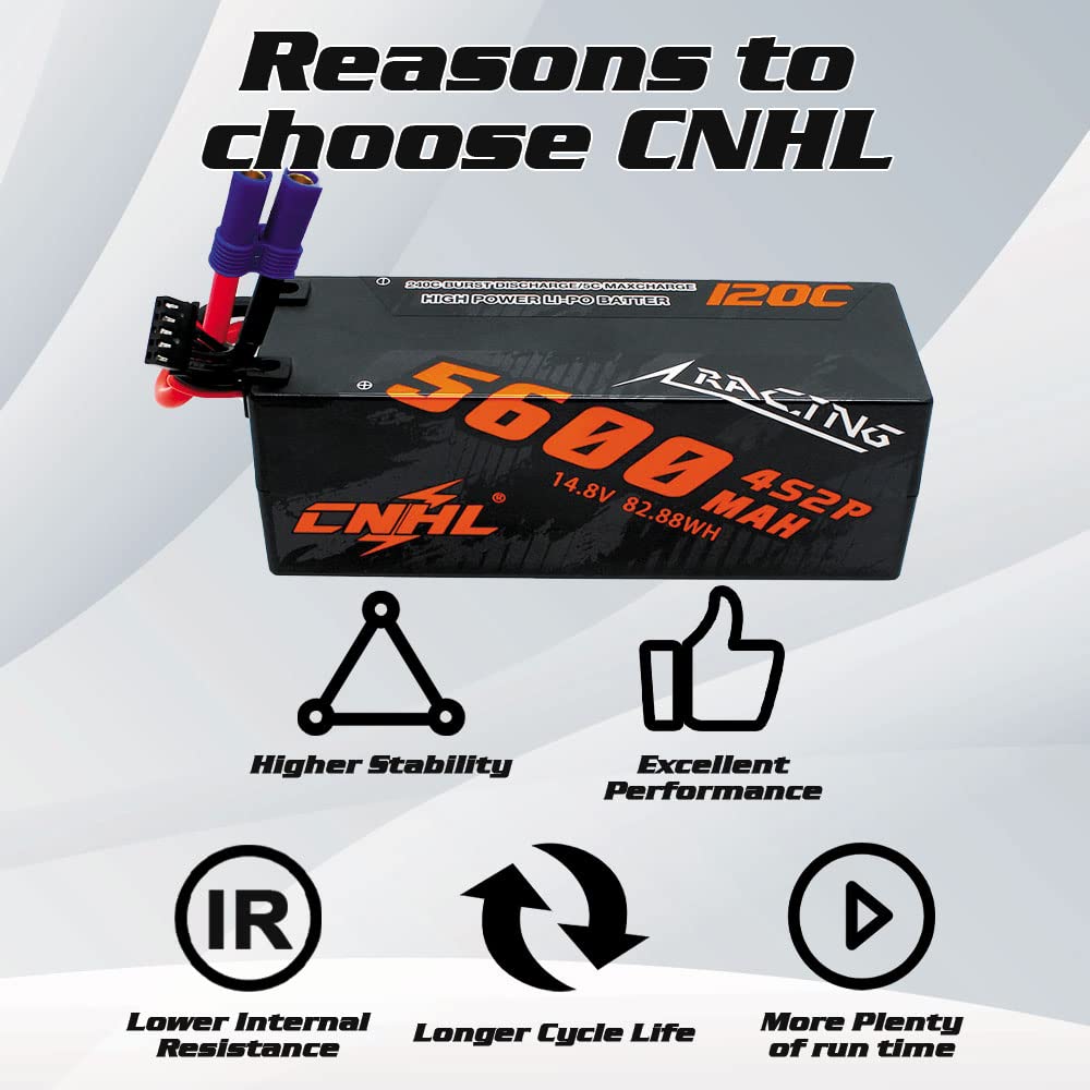 CNHL 4S Lipo Battery 5600mAh 14.8V 120C Hard Case with EC5 Connector - High Performance RC Battery for Cars, Boats, Trucks, Buggies, Truggies & Crawlers (2 Pack) - Perfect for Racing, Off-Roading & RC Hobby Enthusiasts
