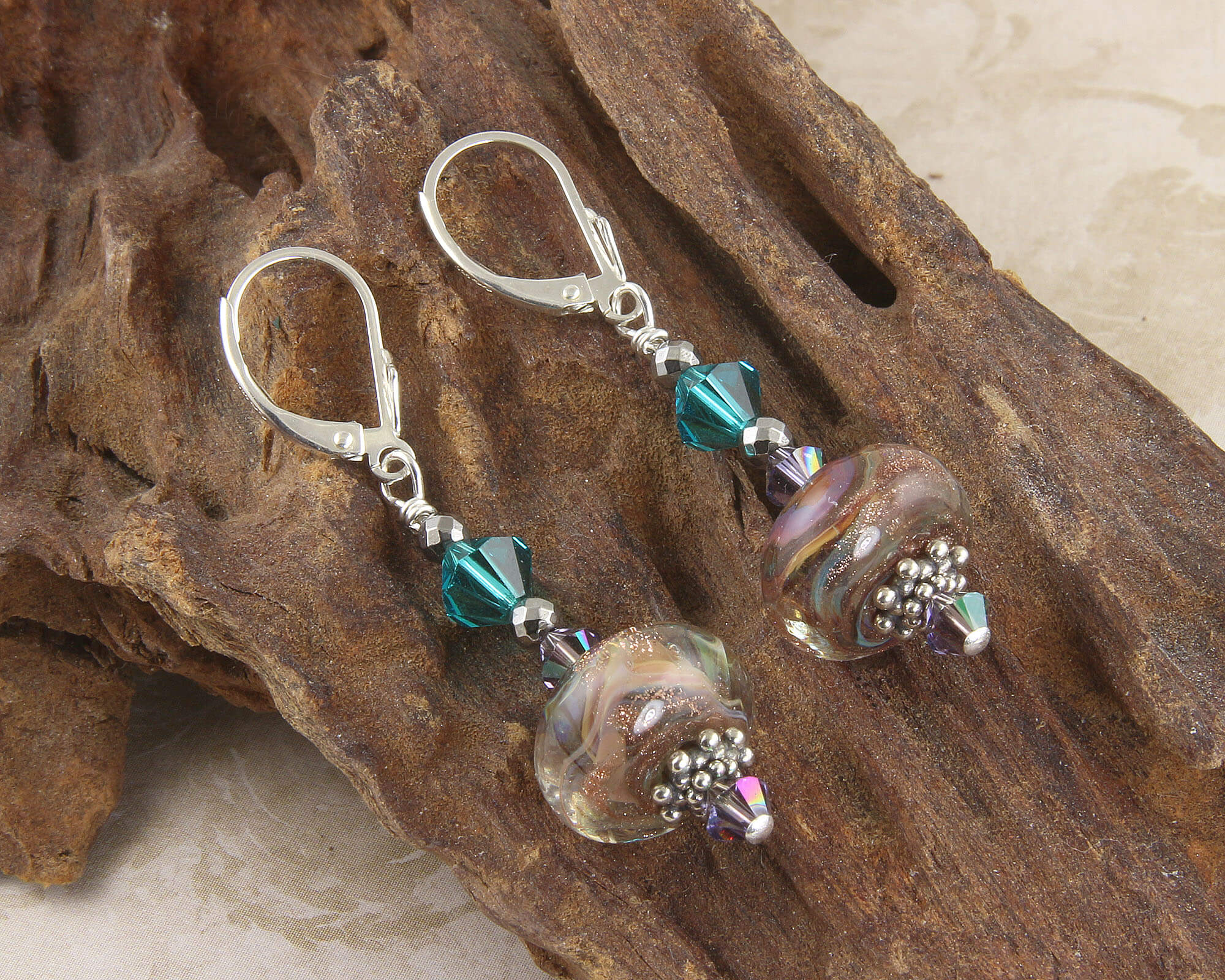 Teal Shimmering Goldstone Lampwork Earrings - Handmade Bohemian Jewelry for Women | Perfect for Parties, Weddings & Special Occasions