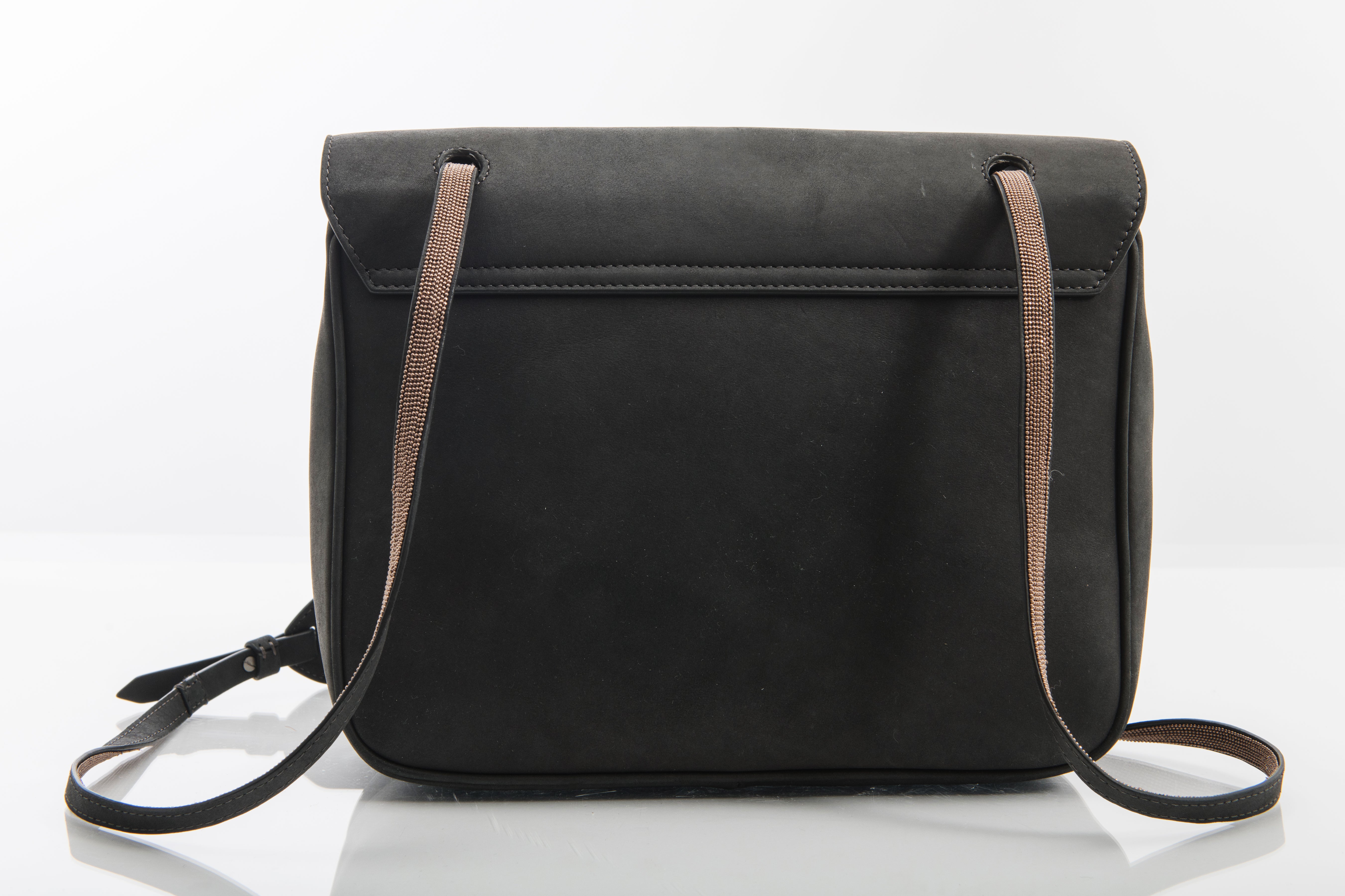 Brunello Cucinelli Genuine Nubuck Leather Messenger Bag for Men - Gray Crossbody Bag with Handcrafted Copper Beaded Strap | Perfect for Work, Travel & Everyday Use