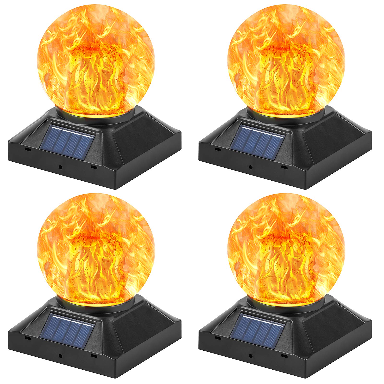 TWINSLUXES Solar Post Cap Lights Outdoor - Waterproof Flickering Flame LED Fence Lights for 3.5x3.5/4x4/5x5 Wood Posts - Perfect for Patio, Yard, Deck, Garden & Landscape Decoration | Creates Cozy Ambiance for Evenings & Outdoor Gatherings