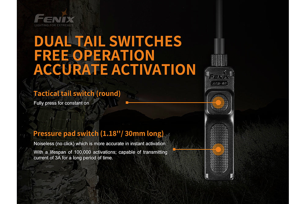 Fenix AER 02 V2 Tactical Remote Pressure Switch for Flashlights | Waterproof & Durable | Perfect for Hunting, Camping & Tactical Operations