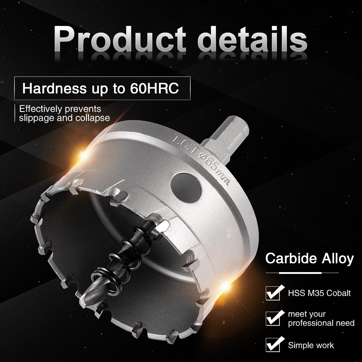 KATUR 65mm Tungsten Carbide Tipped Hole Saw Set - Professional TCT Drill Bit for Cutting Stainless Steel, Metal Sheets & Hard Materials - Perfect for Plumbing, HVAC & Metal Fabrication Projects