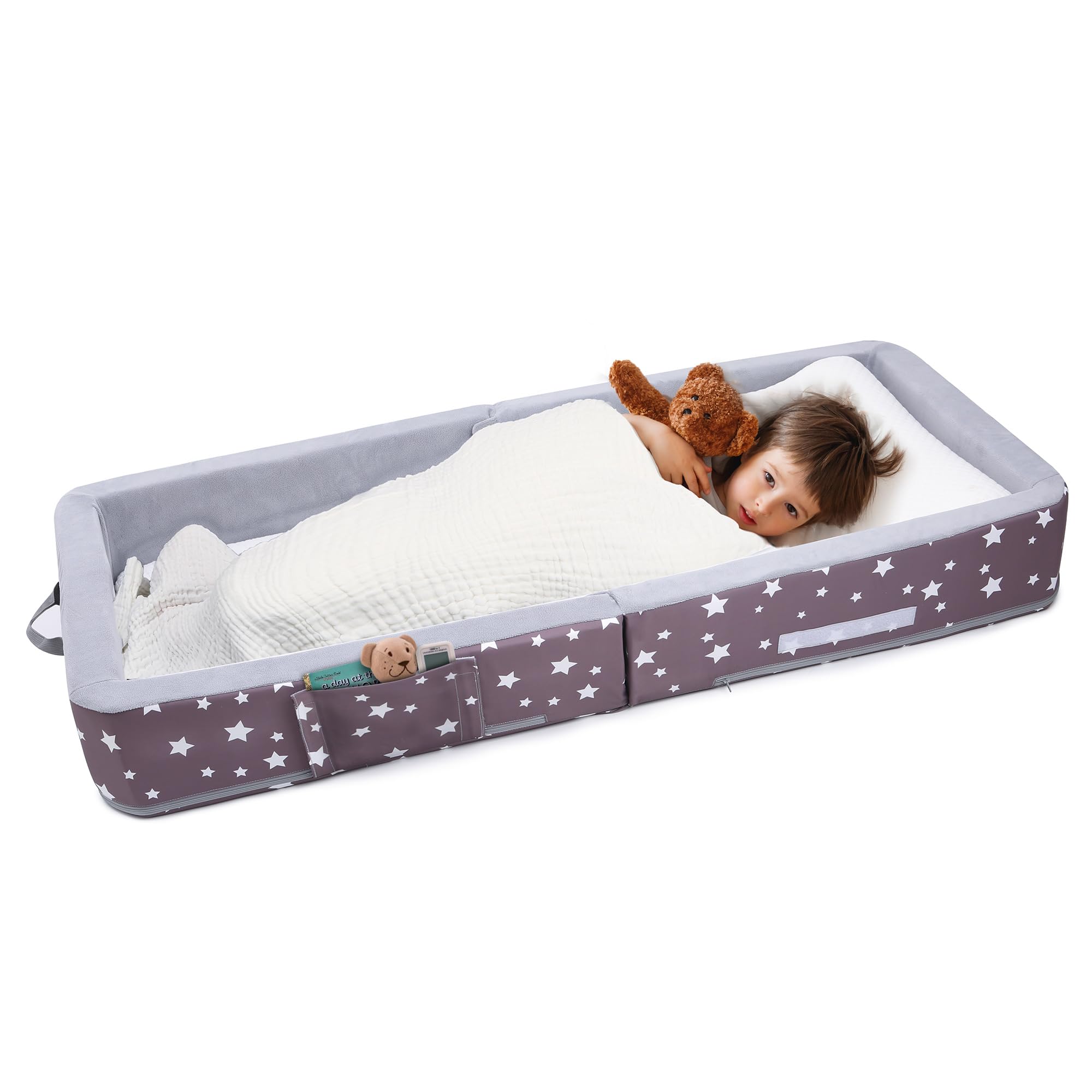 Foldable Toddler Floor Bed with Safety Rails - Portable Travel Cot for Kids - Soft Foam Sleeping Mat for Home, Daycare & Camping Trips