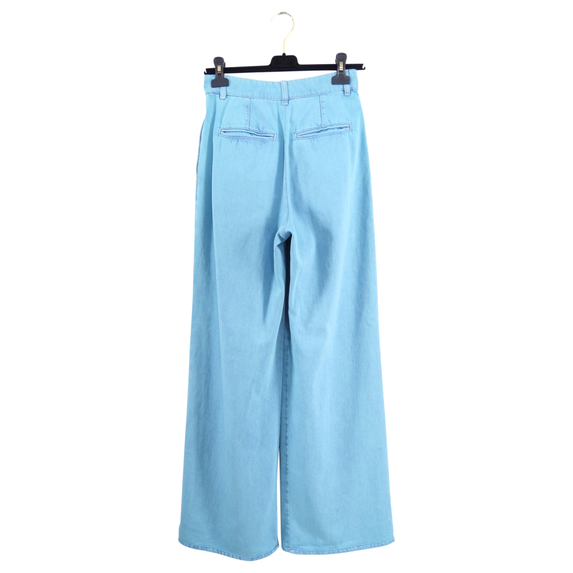 Chanel 21S Turquoise Blue Denim Wide Leg Jeans Size 36 | High Waist Distressed Denim Pants | Casual Chic Outfit for Women | Perfect for Streetwear, Date Night & Fashion Events