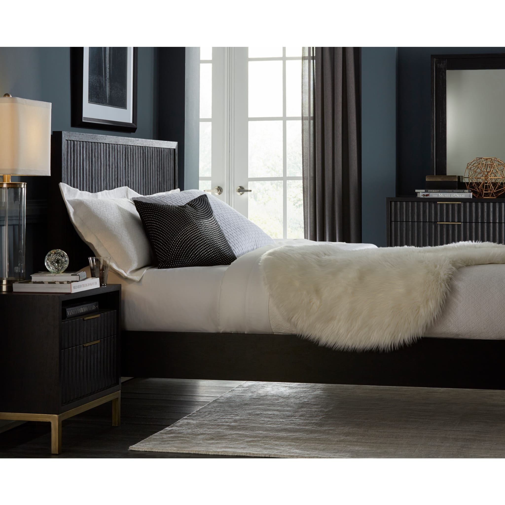 Kentfield Solid Wood Platform Bed Frame - Black Drifted Oak Finish - Queen Size Bed with Underbed Storage Space - Perfect for Modern Bedrooms, Guest Rooms & Small Spaces