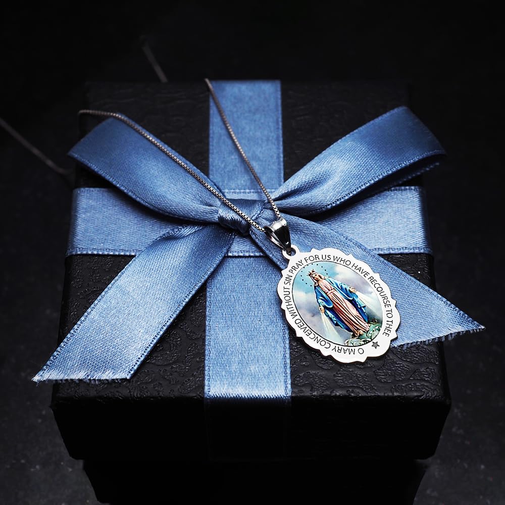 Miraculous Medal Necklace - Catholic Virgin Mary Pendant in 10K/14K Gold or Sterling Silver - Religious Jewelry for Women & Men - First Communion Gifts for Boys & Girls - Perfect for Daily Wear, Church Events & Spiritual Protection