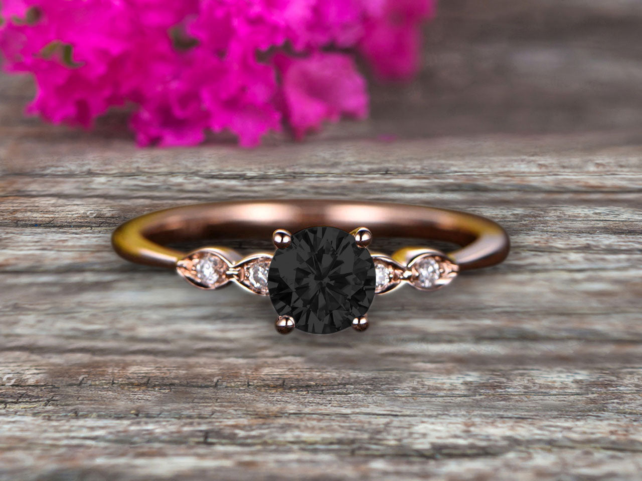 1.25 Carat Stunning Round Black Diamond Moissanite Engagement Ring in 10k Rose Gold - Perfect for Proposals, Weddings & Anniversary Gifts