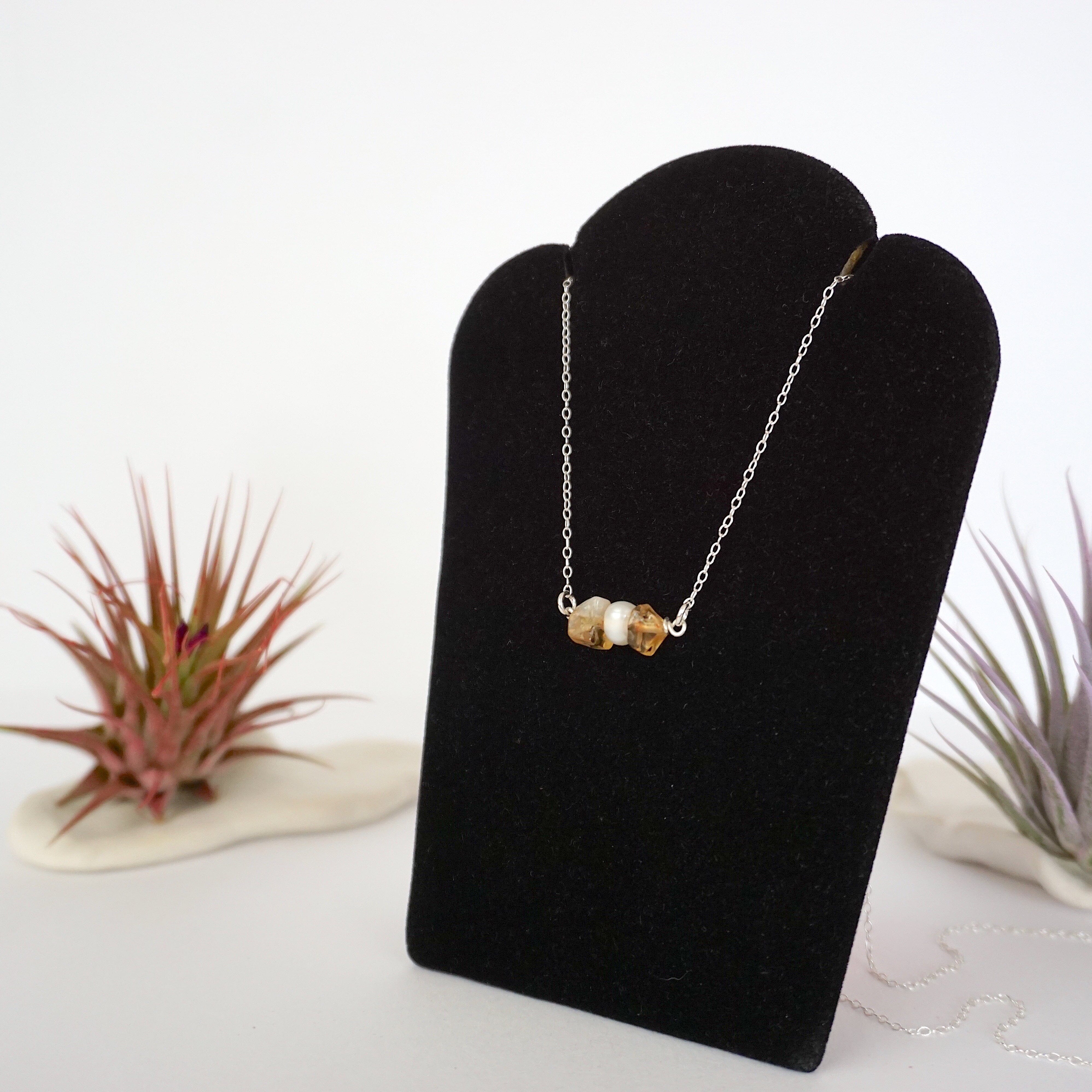 Natural Citrine & Pearl Charm Necklace | Elegant Jewelry for Women | Perfect Gift for Birthday, Anniversary & Special Occasions