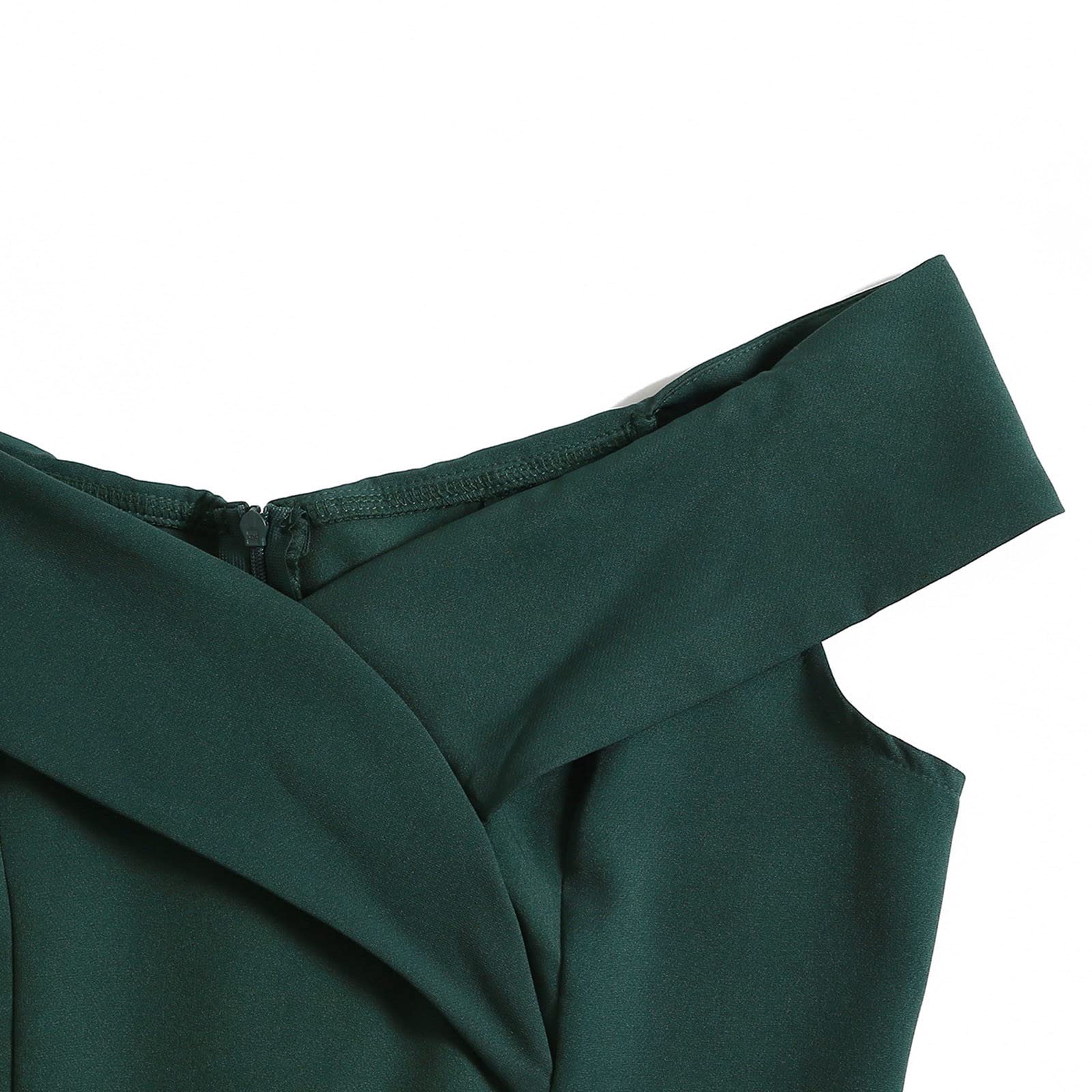 Vintage 1950s Retro Women's Swing Dress - Audrey Hepburn Style Short Sleeve V-Neck Cocktail Party Dress in Green | Perfect for Themed Parties, Date Nights & Special Occasions