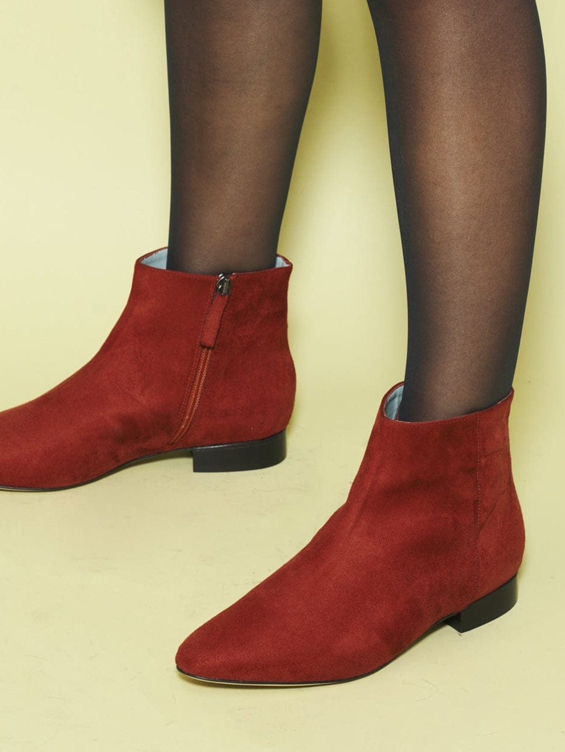 Chiara Vegan Suede Flat Ankle Boots for Women | Rust Brown | Comfortable Slip-On Chelsea Booties for Casual Wear, Office & Fall Outfits