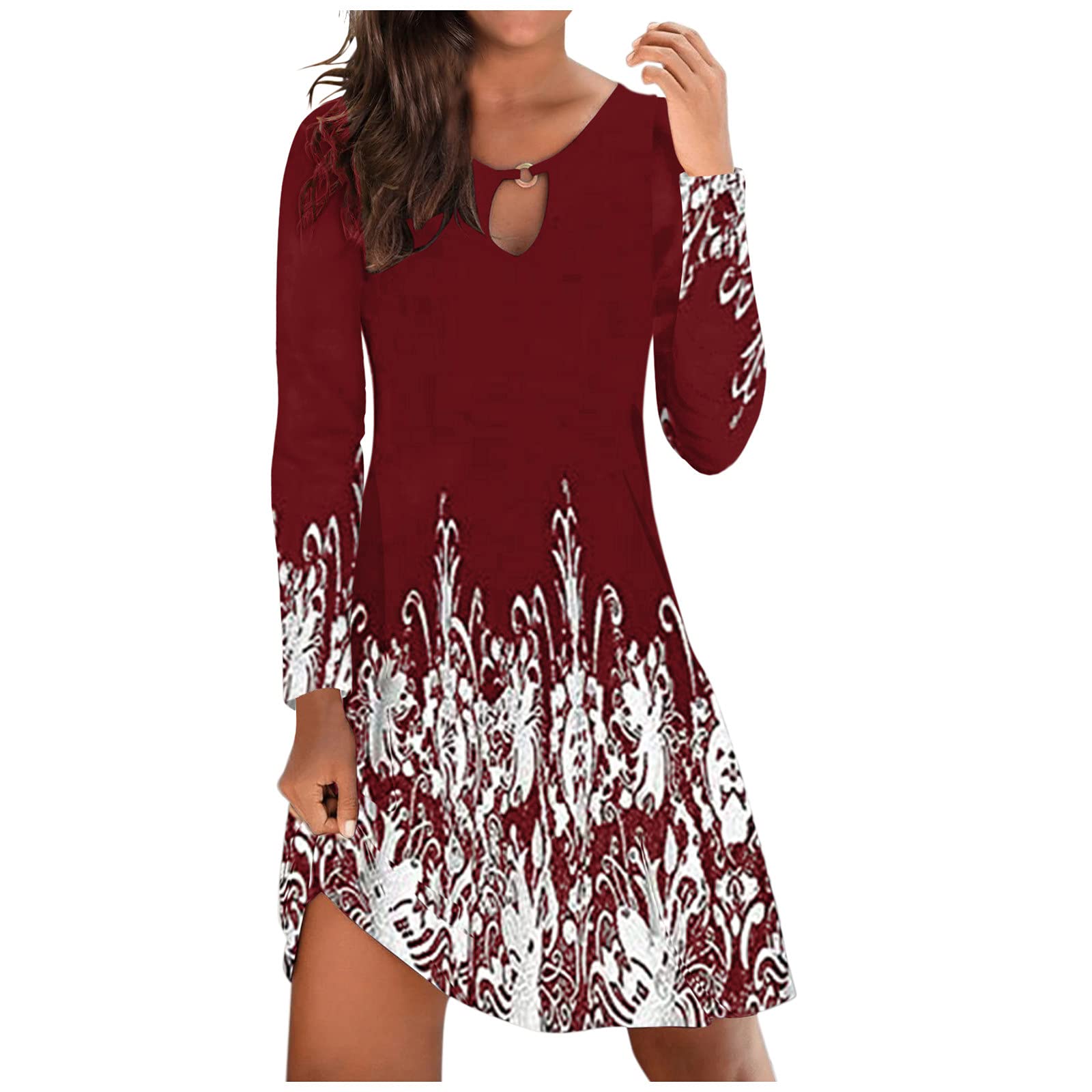 Christmas Printed Women's Long Sleeve A-Line Dress - Round Neck Loose Pullover Casual Costume for Holiday Parties & Family Gatherings
