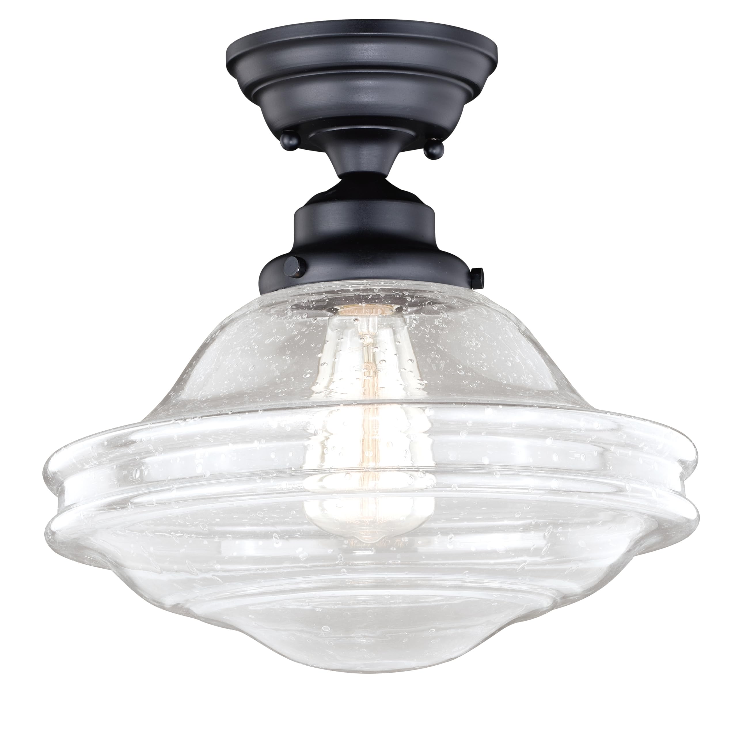 VAXCEL Huntley 12-inch Wide Bronze Farmhouse Schoolhouse Semi-Flush Mount Ceiling Light Fixture with Clear Glass Shade - Perfect for Kitchen, Dining Room, Bedroom, and Entryway Lighting