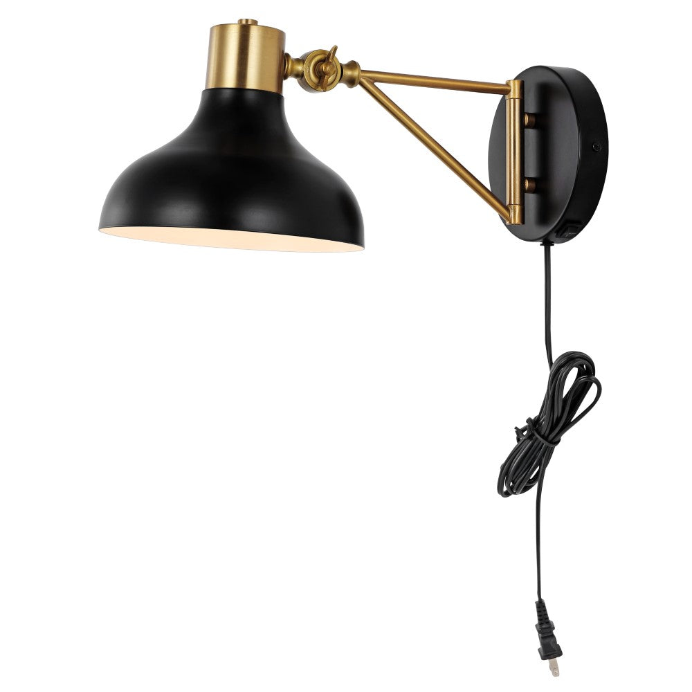 Modern Midcentury Iron Swing Arm Wall Sconce with USB Charging Port & LED Light - Perfect for Bedroom, Living Room, and Office Lighting