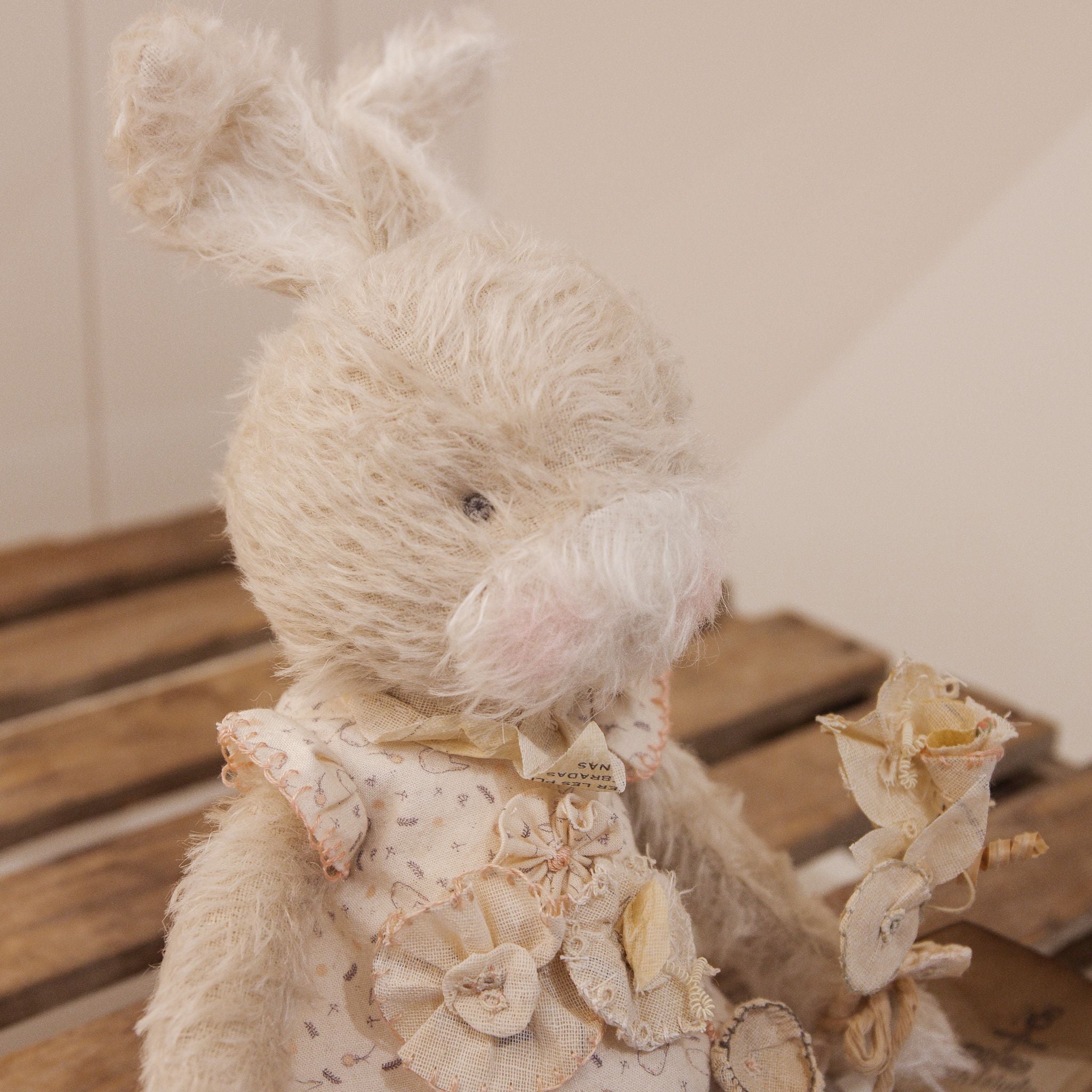 Handmade Sparse Mohair Cream Bunny Doll - RETIRED Hutch Studio Franny FunBun - Perfect for Nursery Decor, Easter Gifts & Collectible Display
