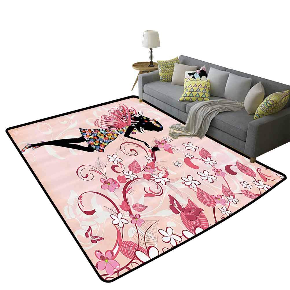 Fairy Princess Kids Play Mat - Soft Non-Slip Nursery Rug for Girls Bedroom, Living Room, Playroom - 4'x6' (120x180cm) Black Pink White - Perfect for Toddler Playtime, Storytime & Nursery Decor