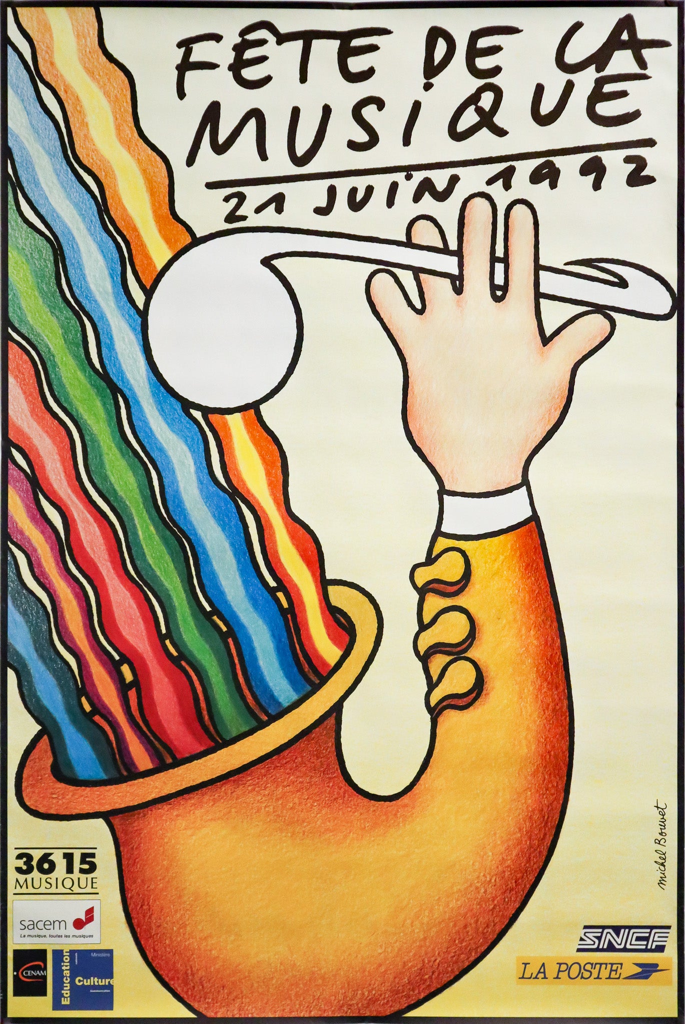 1992 Original French Music Festival Poster - Fête de la Musique (Music Day) - Vintage Wall Art for Home, Office & Music Studio Decor