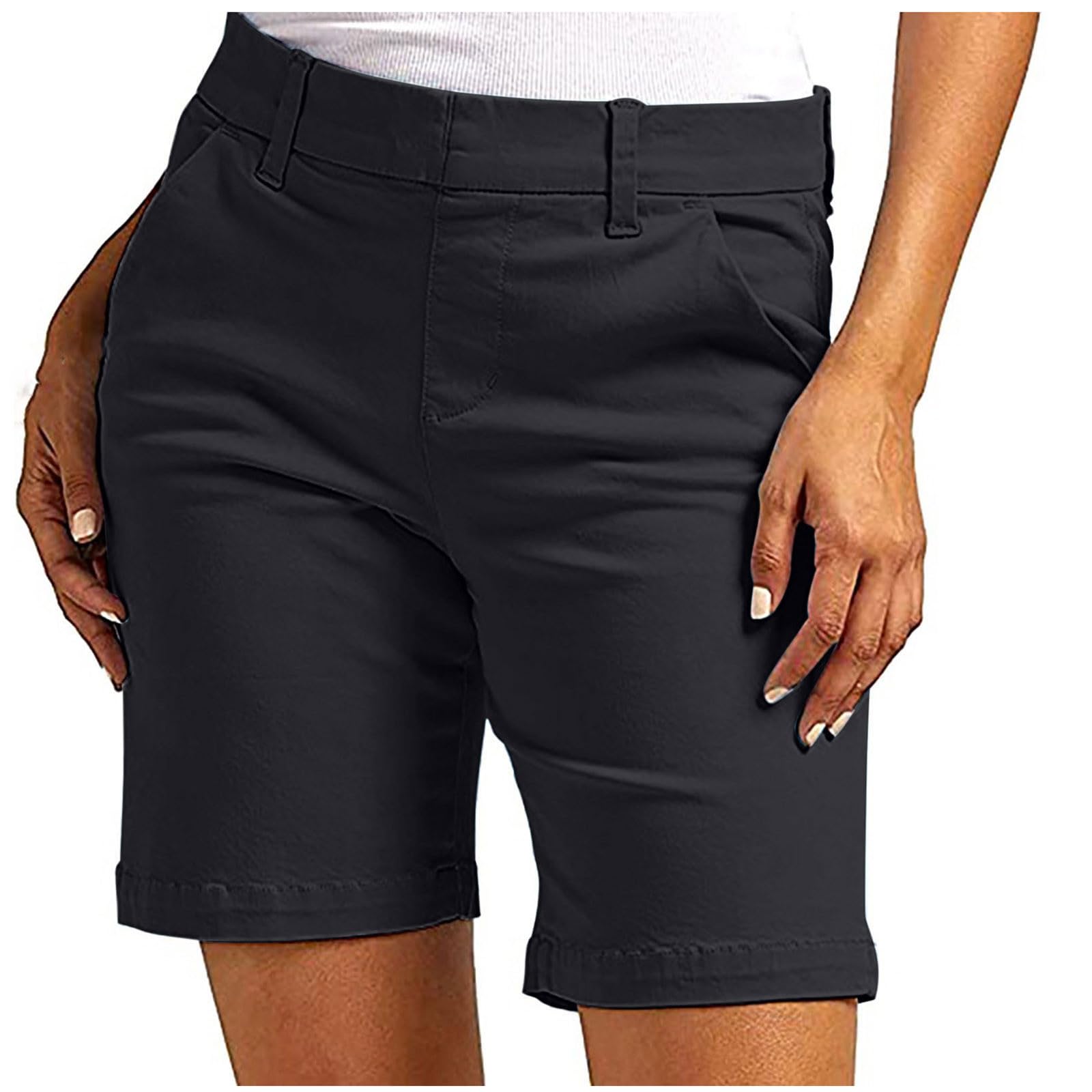 Y2K Stretchy Women's High Waisted Bermuda Shorts - Summer Casual Wear