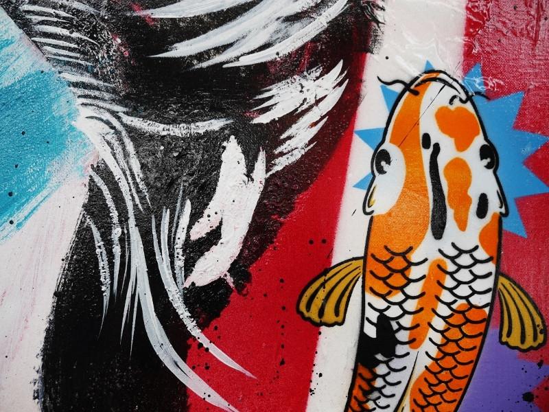 Japanese Koi Geisha Pop Art Canvas Painting - 47x39 Inch Large Wall Decor for Living Room, Bedroom & Office | Modern Asian Home & Office Decoration