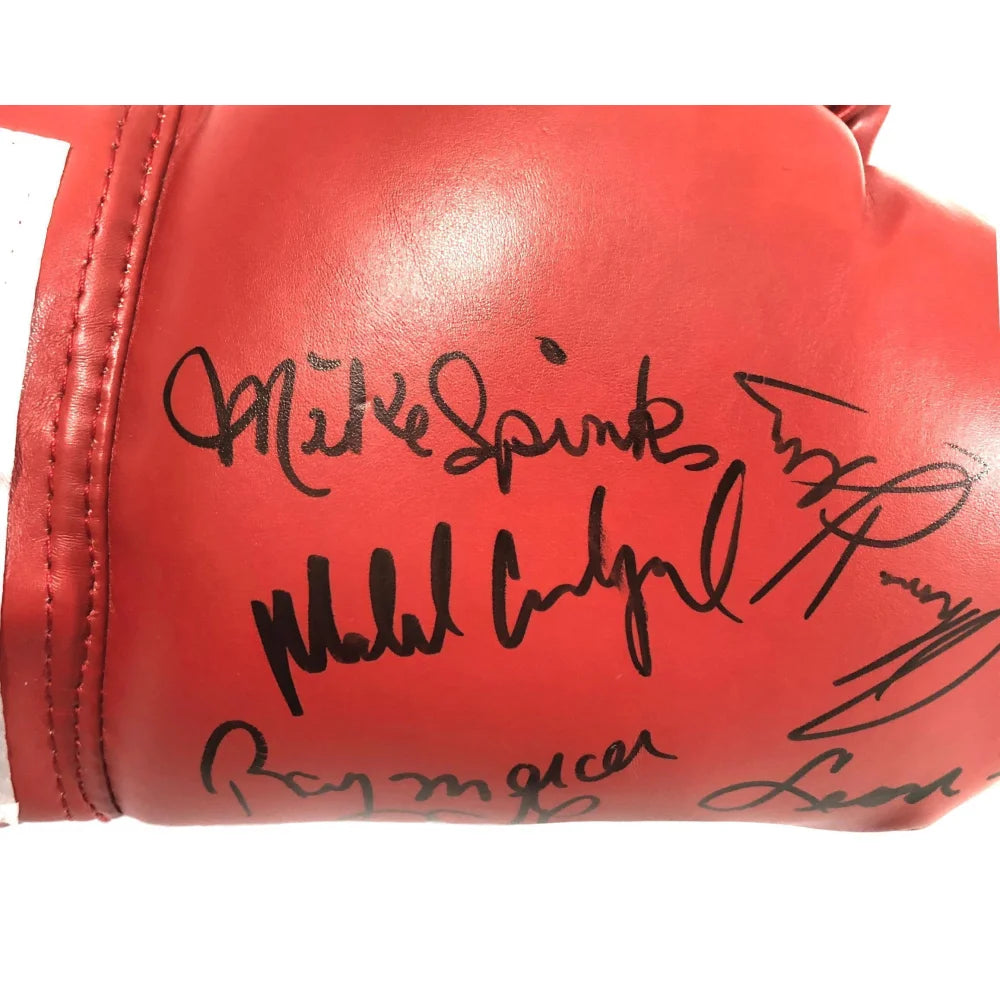 Authentic Multi-Signed Boxing Glove with Hearns, Spinks, Carbajal & Mercer Autographs - JSA Certified - Perfect for Sports Memorabilia Collectors & Boxing Fans Display