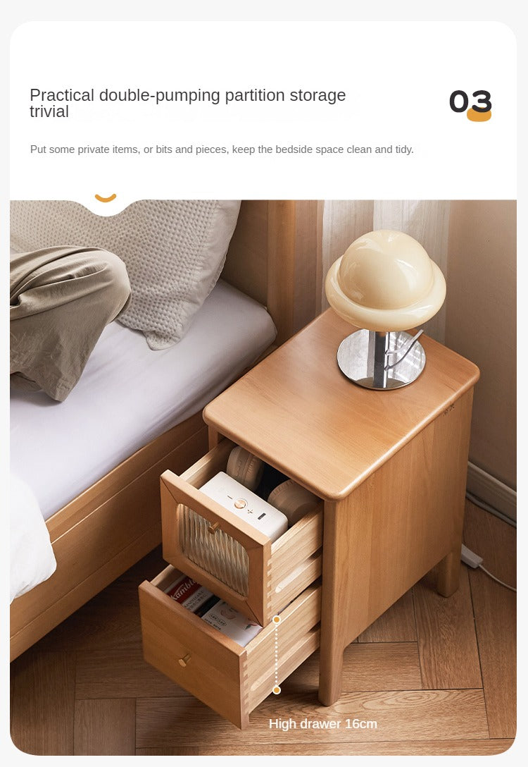 Solid Beech Wood Ultra Narrow Nightstand - Compact Bedside Table for Small Spaces, Perfect for Apartments, Dorms & Cozy Bedrooms