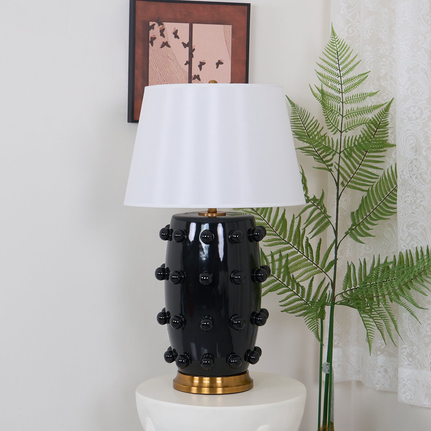 Polka Dot Porcelain Table Lamp - Elegant Home Decor for Bedroom, Living Room & Office - Stylish Ceramic Lamp with Adjustable Brightness