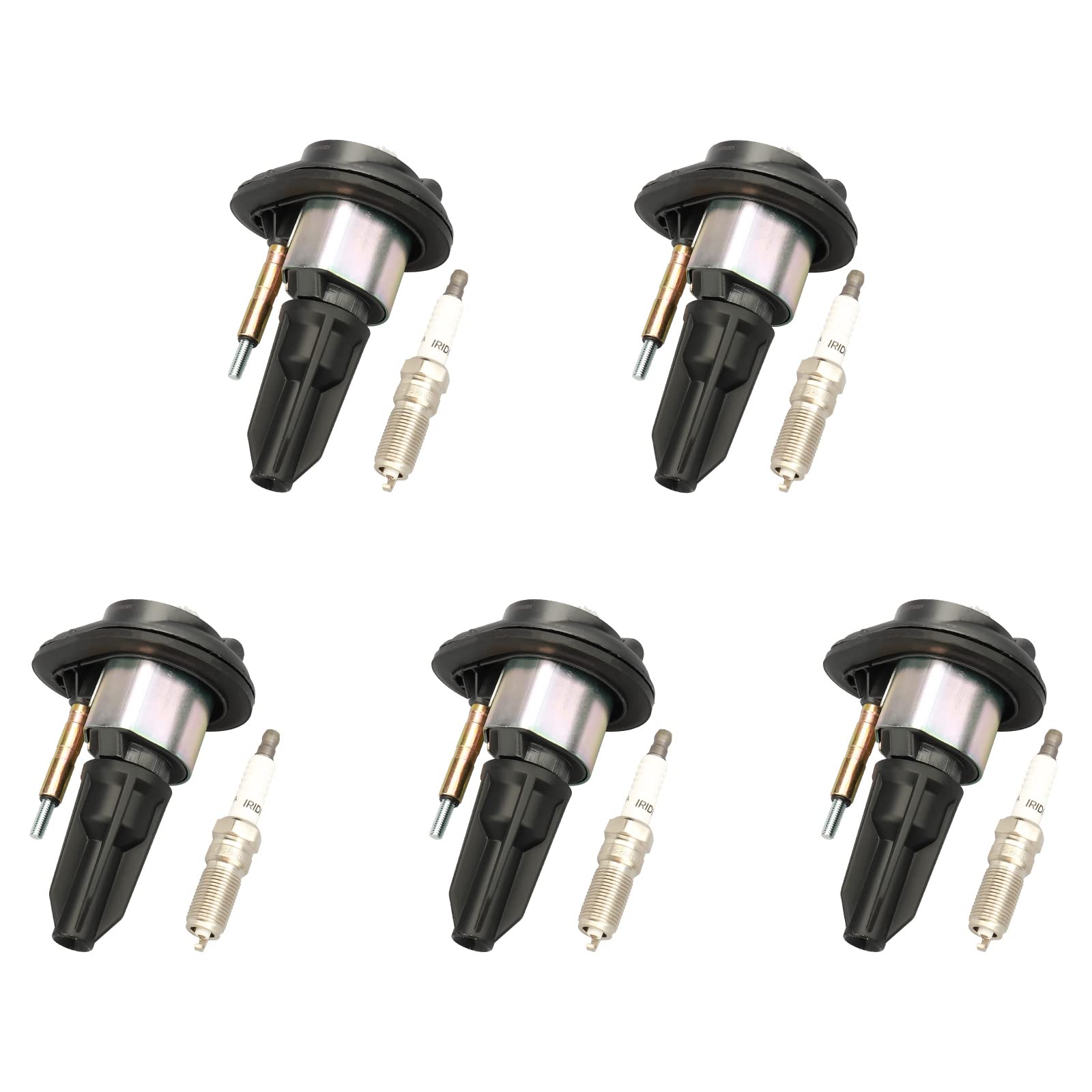 MAYASAF Iridium Spark Plug and Ignition Coil Kit - 5 Pairs DW01659 UF303 Compatible for Chevy Colorado Trailblazer 2004-2006, GMC Canyon Envoy, Buick Rainier, Isuzu, Oldsmobile, Saab - Improve Engine Performance & Fuel Efficiency for Smooth Driving
