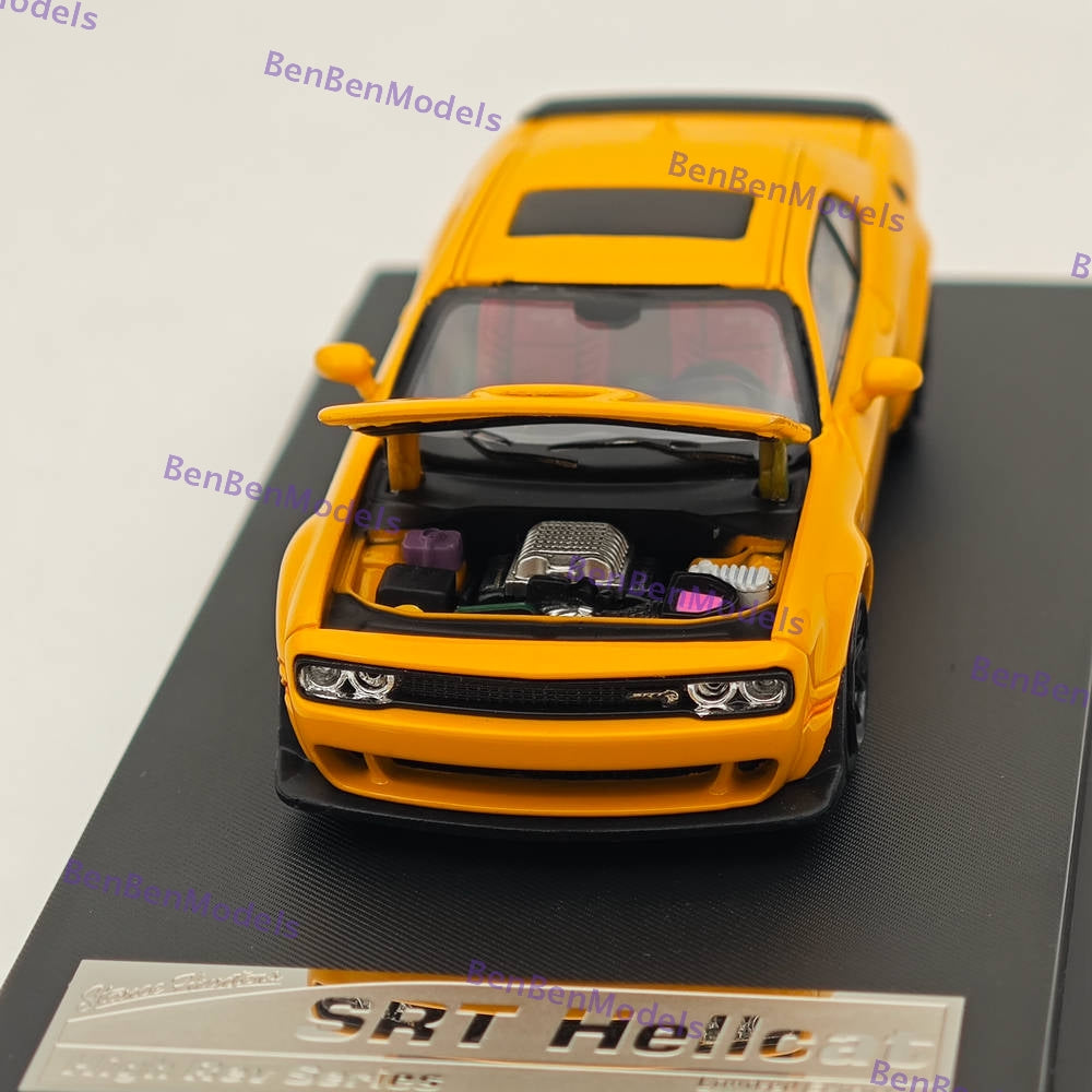 1:64 Scale SH Dodge SRT Hellcat Muscle Sports Yellow Diecast Model Car - Limited Edition Collectible for Car Enthusiasts & Display Showcase