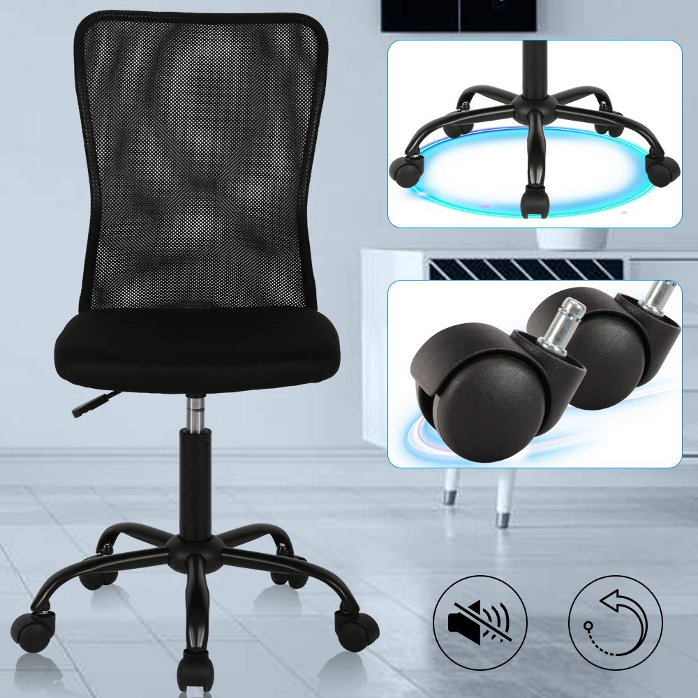 Ergonomic Mesh Office Chair - Adjustable Height Mid Back Computer Desk Chair for Home, Student & Small Office - Modern No Armrest Rolling Swivel Task Chair (Black) - Perfect for Remote Work, Online Classes & Long Study Sessions