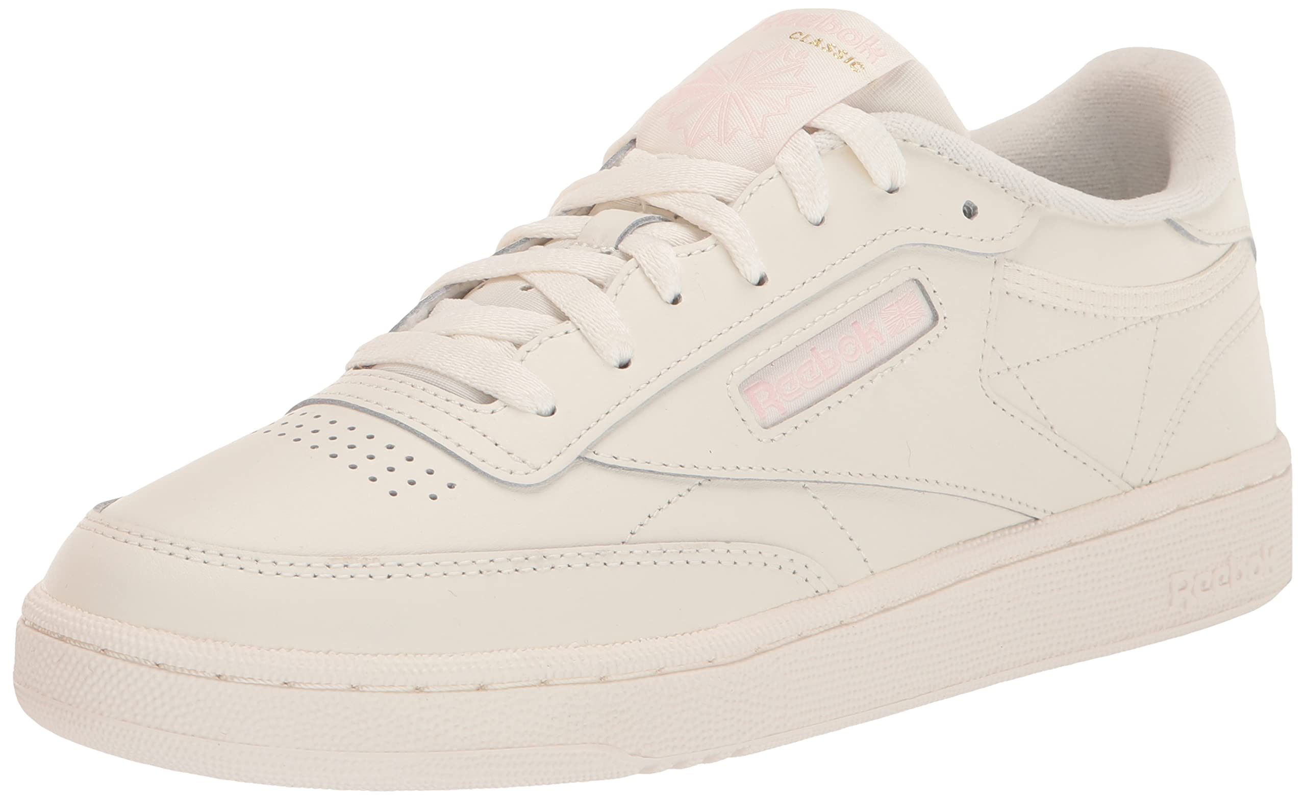 Reebok Women's Club C 85 Vintage Walking Shoes - Comfortable Retro Sneakers for Women in Chalk/Chalk/Porcelain Pink Size 5.5 | Perfect for Casual Wear, Walking & Gym Training