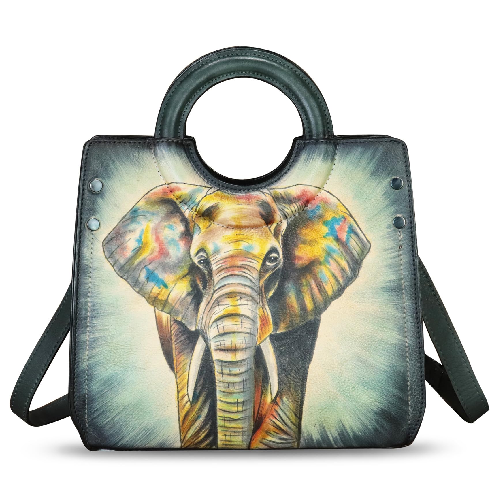 Handmade Genuine Leather Tote Bag for Women - Hand Painted Shoulder Purse & Crossbody Work Bag (Perfect for Office, Travel & Everyday Use)