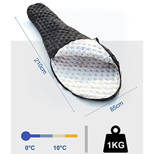 Ultralight 800FP Duck Down Mummy Sleeping Bag - Compact & Warm for Hiking, Backpacking, Camping - Perfect for Spring, Autumn & Winter Outdoor Adventures