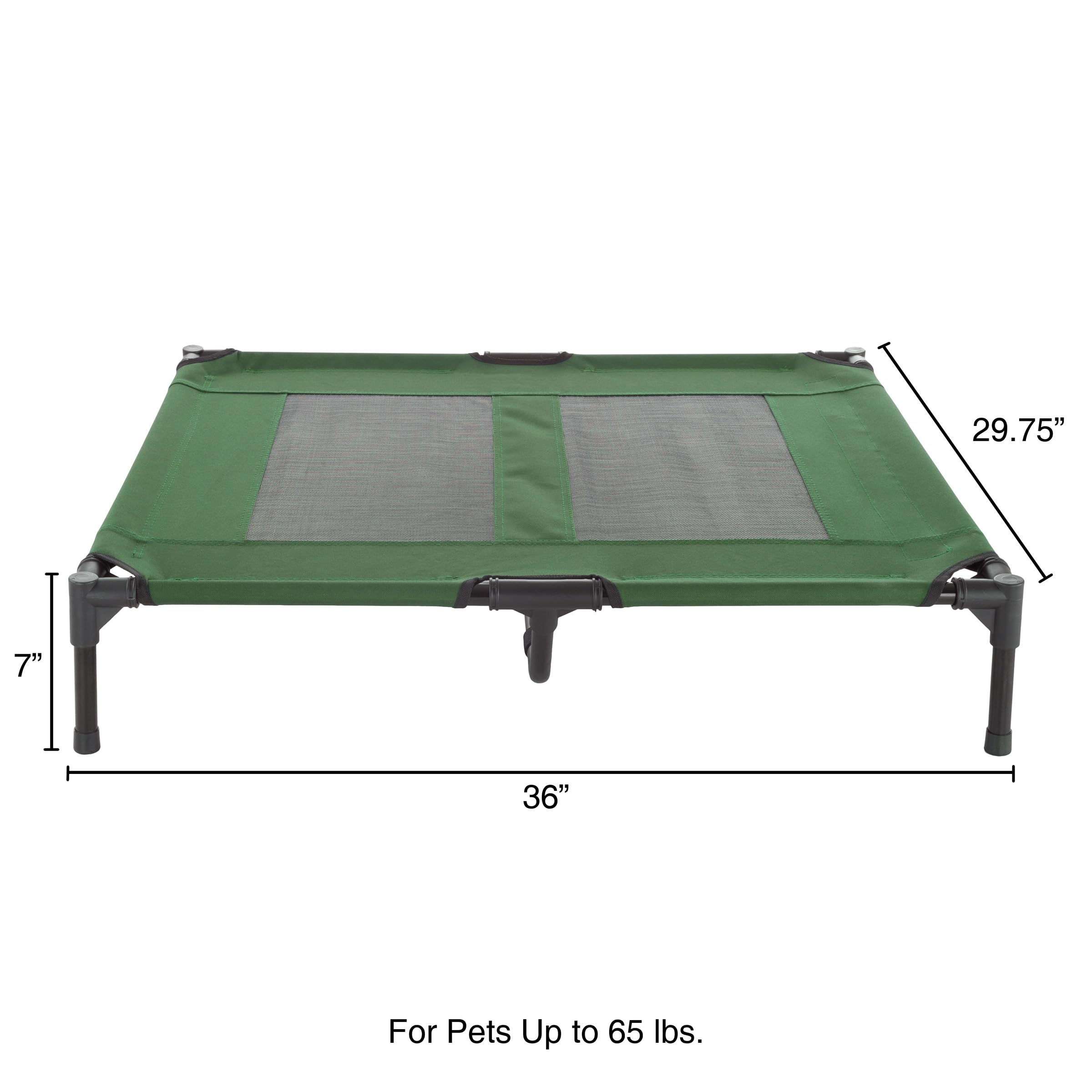 Premium Elevated Dog Bed - 36x29.75 Inch Portable Pet Cot with Non-Slip Feet & Breathable Mesh - Indoor/Outdoor Cooling Bed for Medium/Large Dogs Up to 80lbs by Petmaker (Green) - Perfect for Camping, Patio & Hot Weather Use