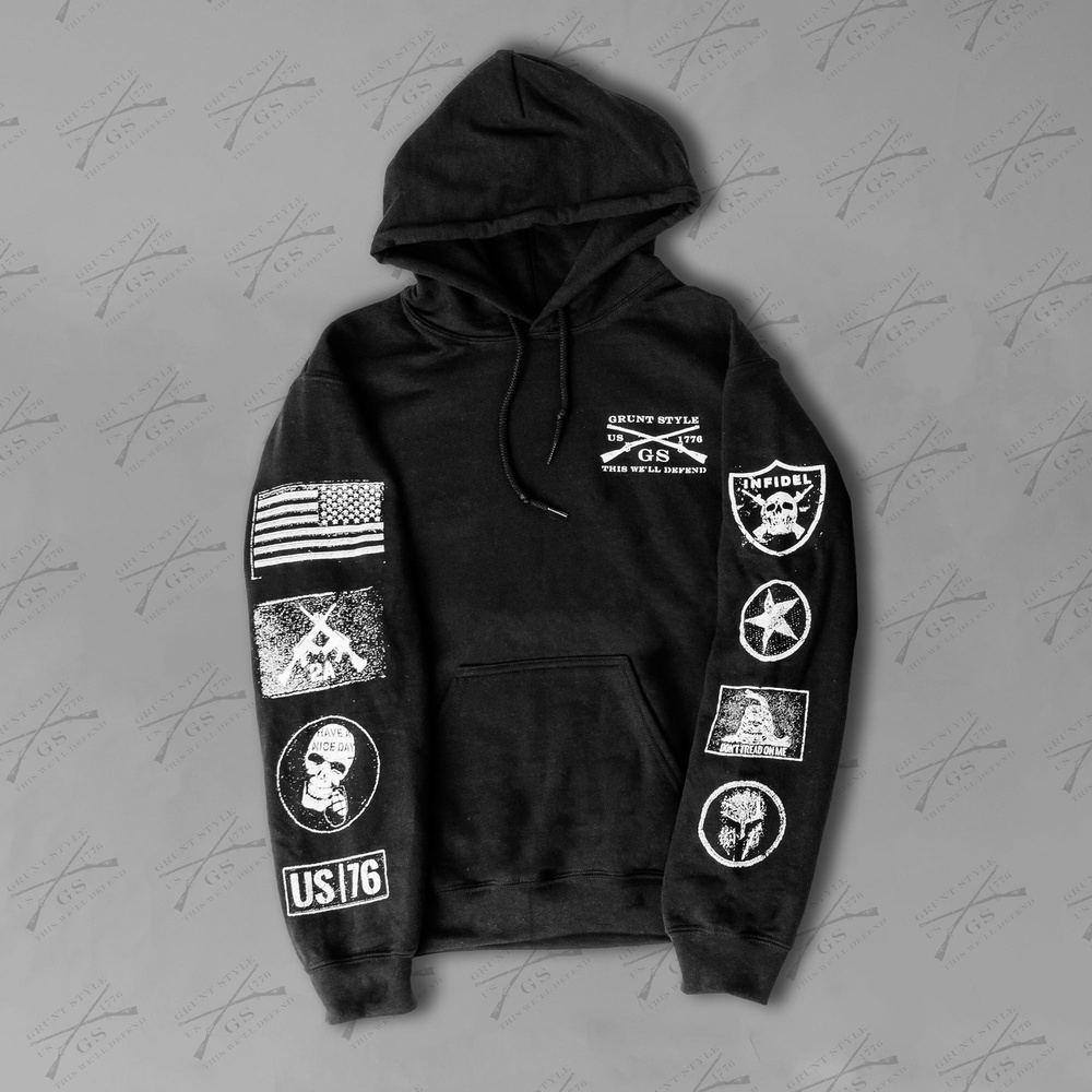 Patch Hoodie Black - Trendy Embroidered Pullover for Men & Women - Perfect for Streetwear, Casual Outfits & Layering in Fall & Winter