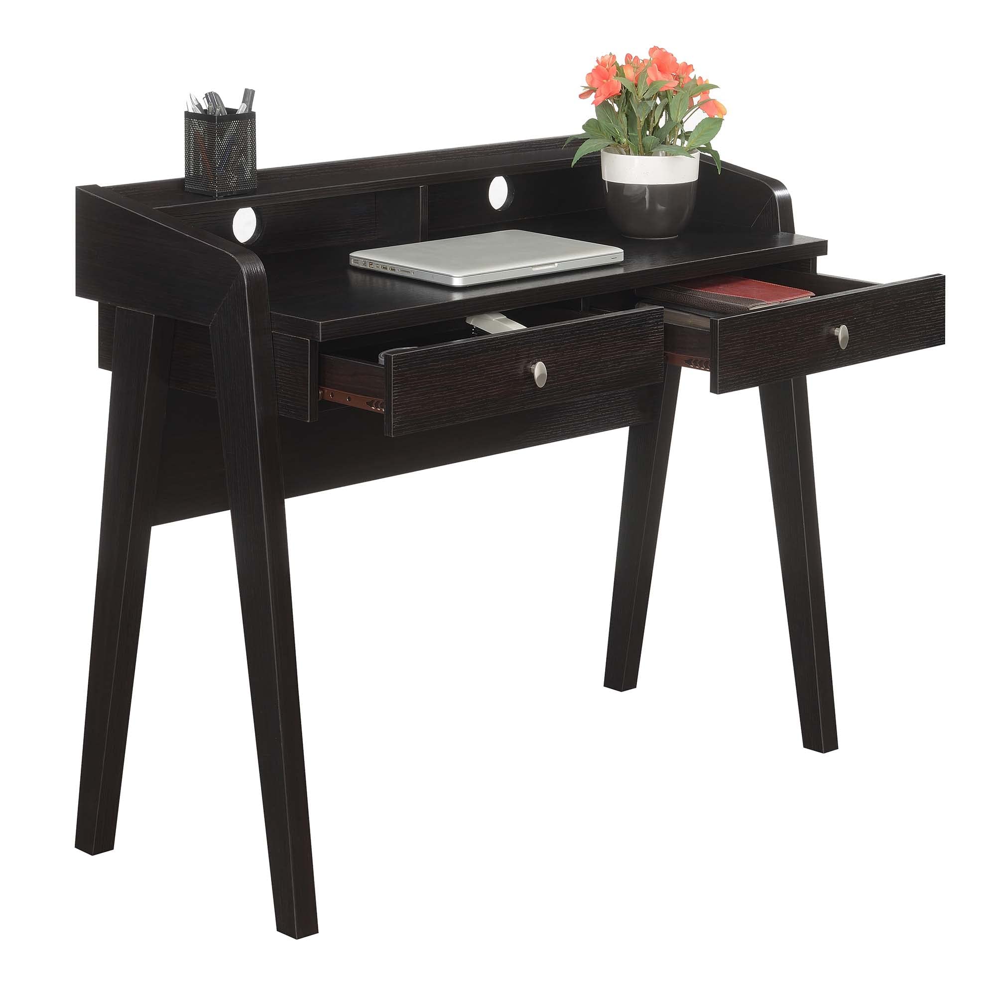 Convenience Concepts Newport Deluxe 2-Drawer Writing Desk with Storage Shelf, Espresso Finish - Perfect for Home Office, Study Room & Small Spaces