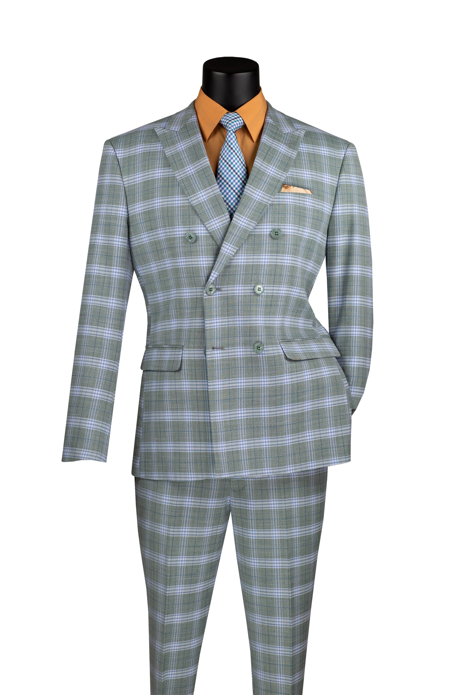 Double Breasted Slim Fit Window Pane Suit for Men - Premium Sea Grass Color Business Attire | Perfect for Weddings, Office Meetings & Formal Events