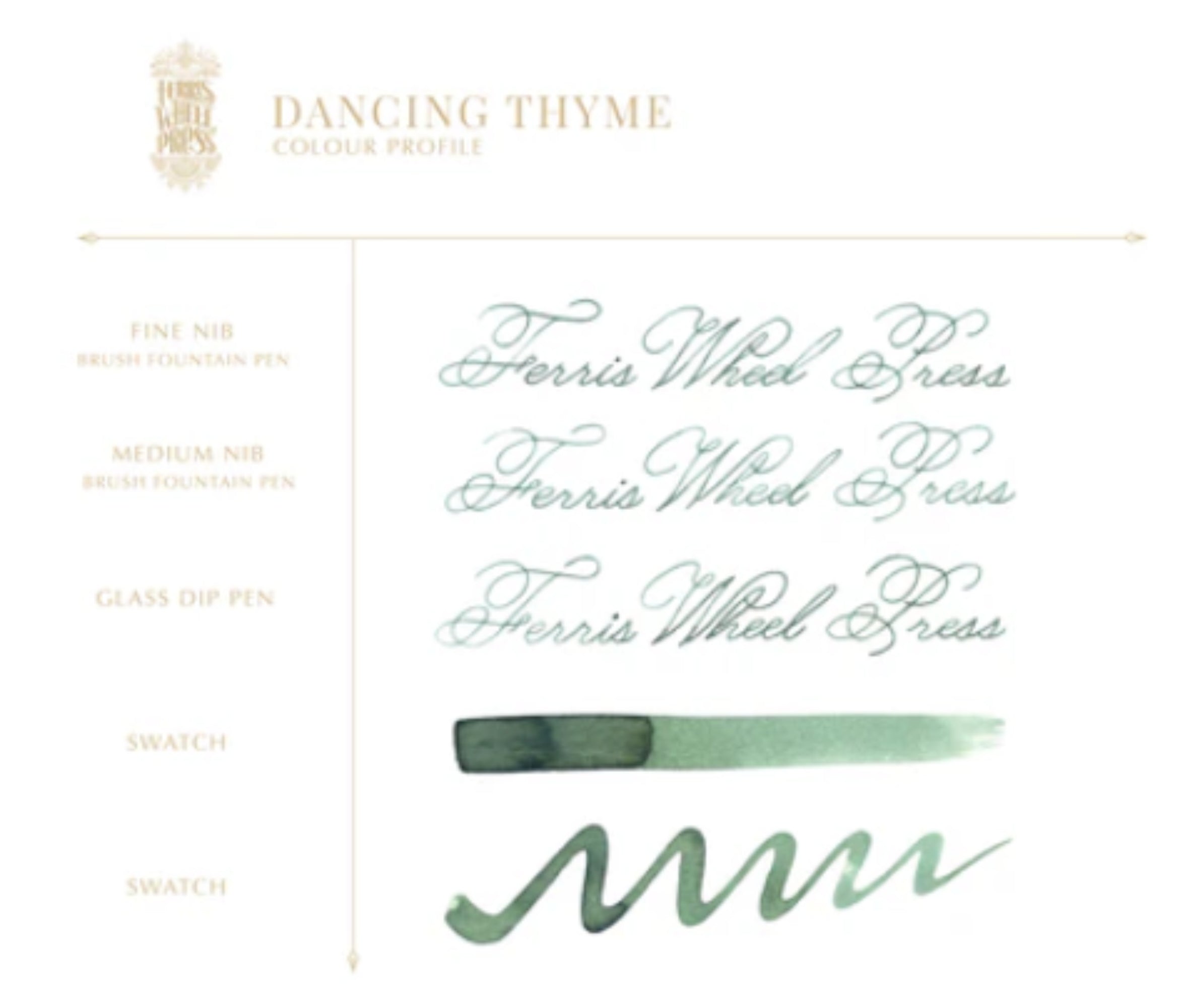 Ferris Wheel Press Dancing Thyme Fountain Pen Ink - 38mL Bottle for Calligraphy, Journaling & Artistic Writing - Premium Quality Ink for Pens