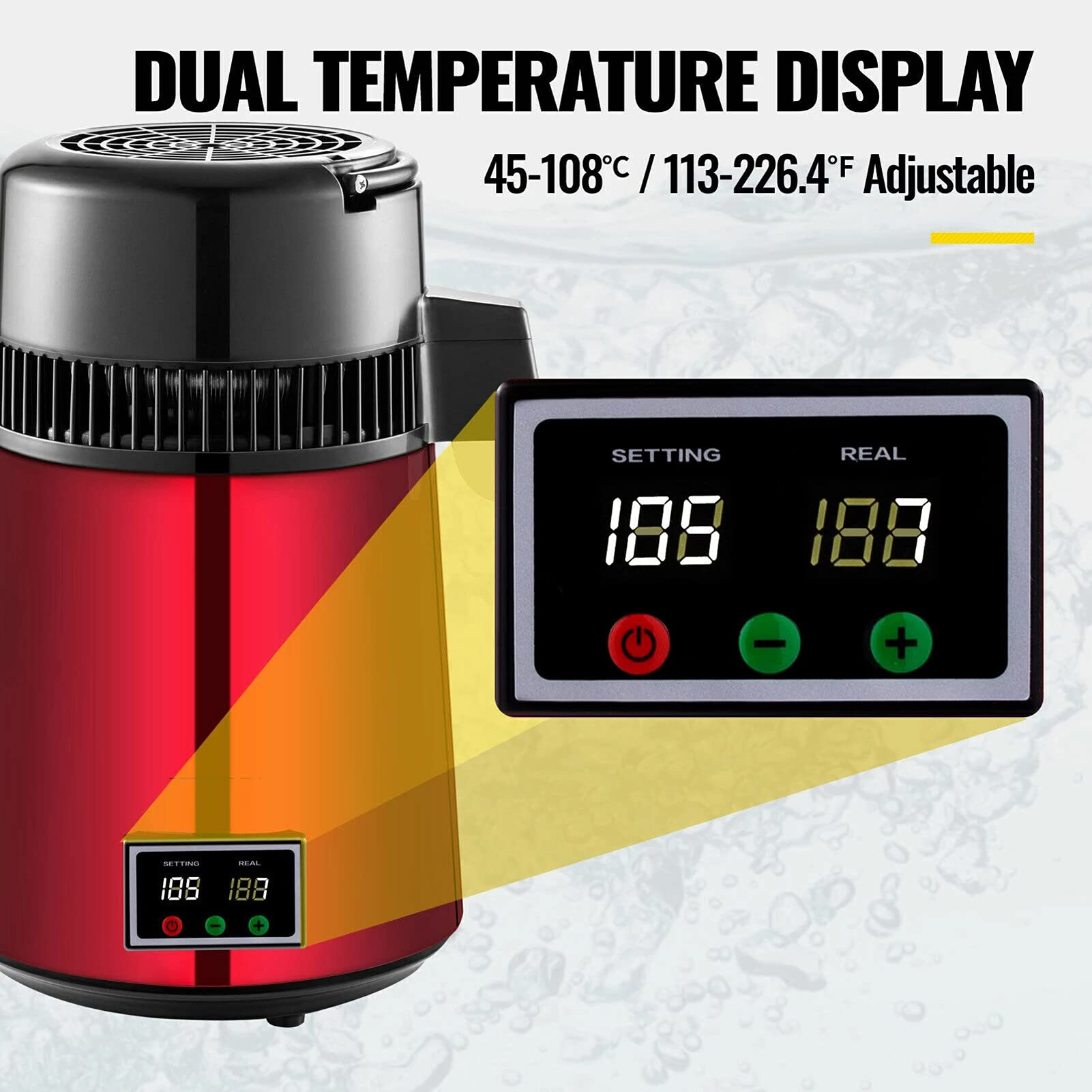 4L Stainless Steel Water Distiller for Home - 750W Countertop Distilled Water Maker with Dual Temperature Display | Pure Water for Drinking, Cooking, Baby Formula & Appliances