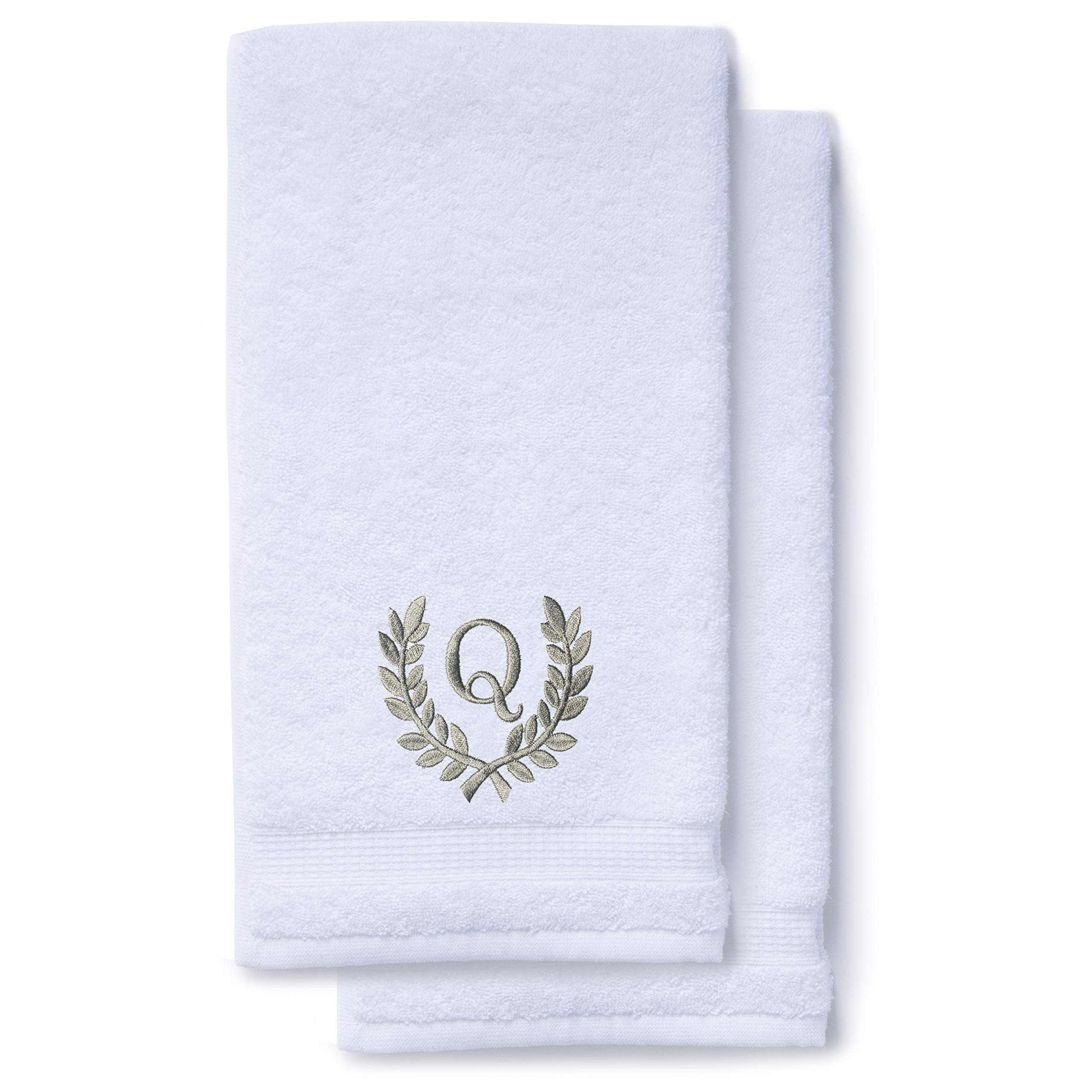 Personalized Monogrammed Hand Towels Set of 2 - Luxury Turkish Cotton Bath & Kitchen Towels (16x30 Inches) | Custom Wedding & Bridal Gift | Spa, Makeup, Home Decor | Roman Font Embroidery for Elegant Bathroom & Guest Towel Display