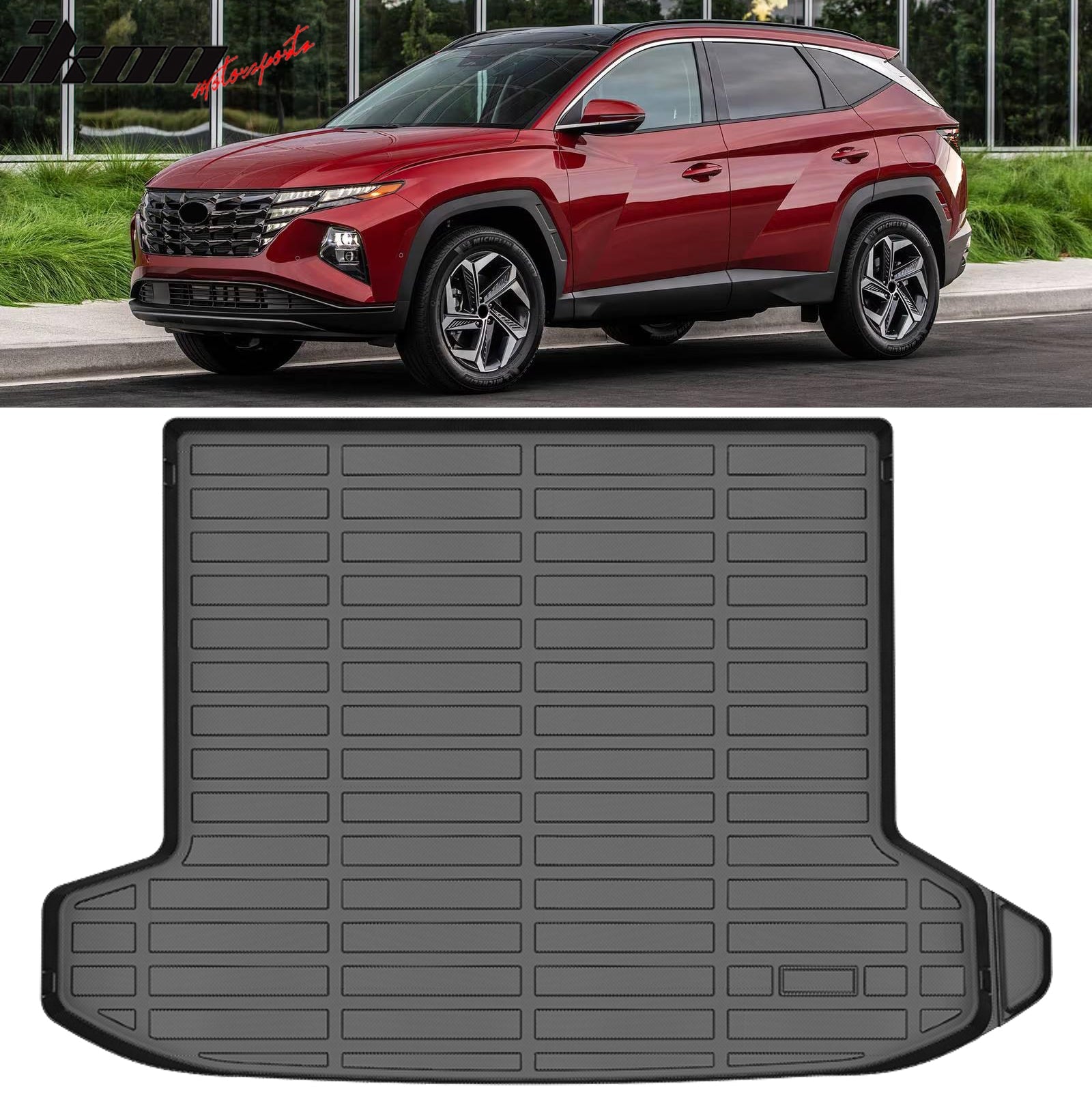 IKON TRUNK MAT Compatible with 2022-2025 Hyundai Tucson - Black 3D Molded Rear Cargo Liner TPE - Waterproof & Anti-Slip Protection for SUV Trunk - Perfect for Road Trips, Groceries & Pet Transport