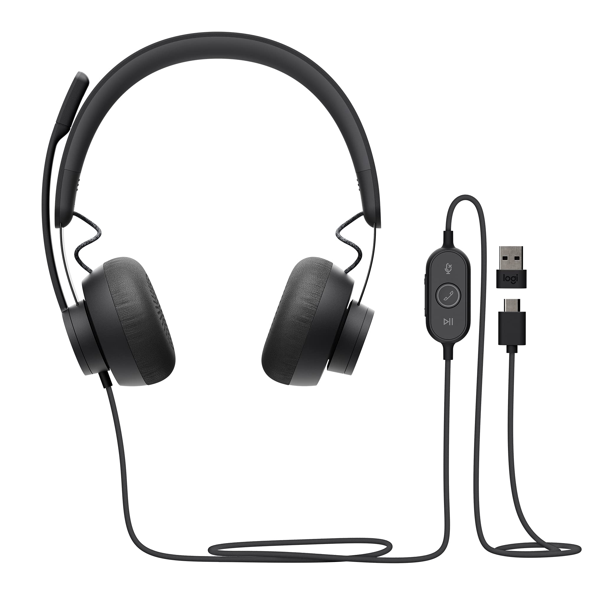 Logitech Zone Wired Headset with Noise-Canceling Mic - Microsoft Teams Certified USB-C Headphones with USB-A Adapter (Graphite) - Perfect for Office Meetings, Remote Work & Video Conferencing