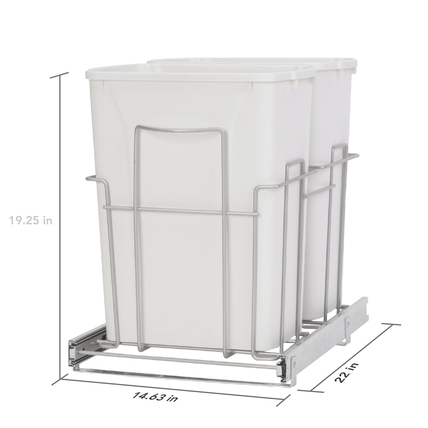 Panacea Grayline Double Trash Can Slide-Out Basket Storage Organizer - Satin Nickel Finish | Under Sink Cabinet Organizer for Kitchen & Bathroom