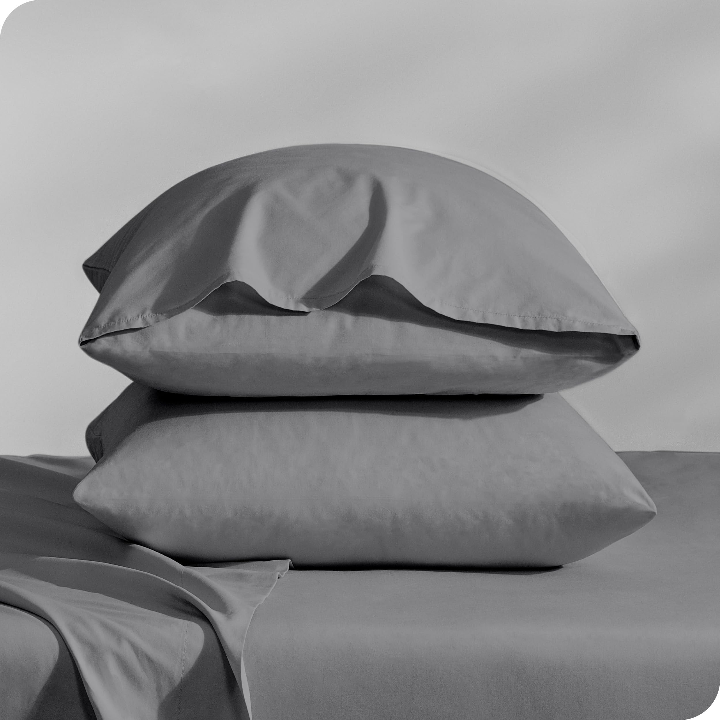 Bare Home 100% Organic Cotton King Size Pillowcase Set - 2 Pack Crisp Percale Weave - Lightweight & Breathable Grey Pillow Covers - Perfect for Bedroom, Hotel, Travel & Guest Room Use