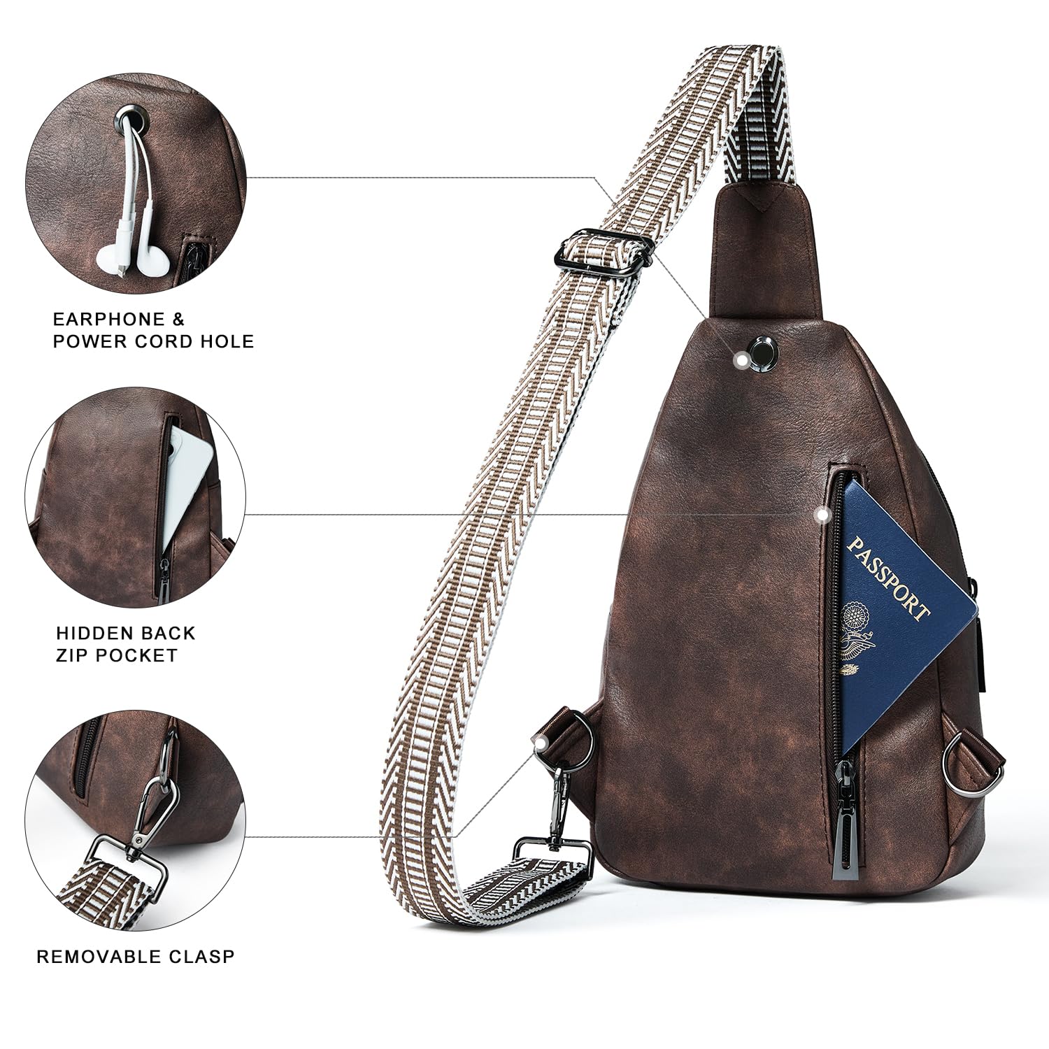 7L Anti-Theft Sling Bag for Women & Men - Crossbody Chest Bag, Small Travel Backpack, Faux Leather Daypack - Perfect for Gym, Hiking, Commuting & Daily Use