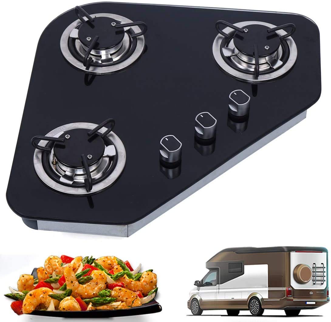 Premium 3-Burner LPG Gas Stove Cooktop with Tempered Glass for RV, Boat, Camper & Caravan - Triangle GR-B005 Model | Perfect for Outdoor Cooking, Camping Trips & Mobile Living Spaces